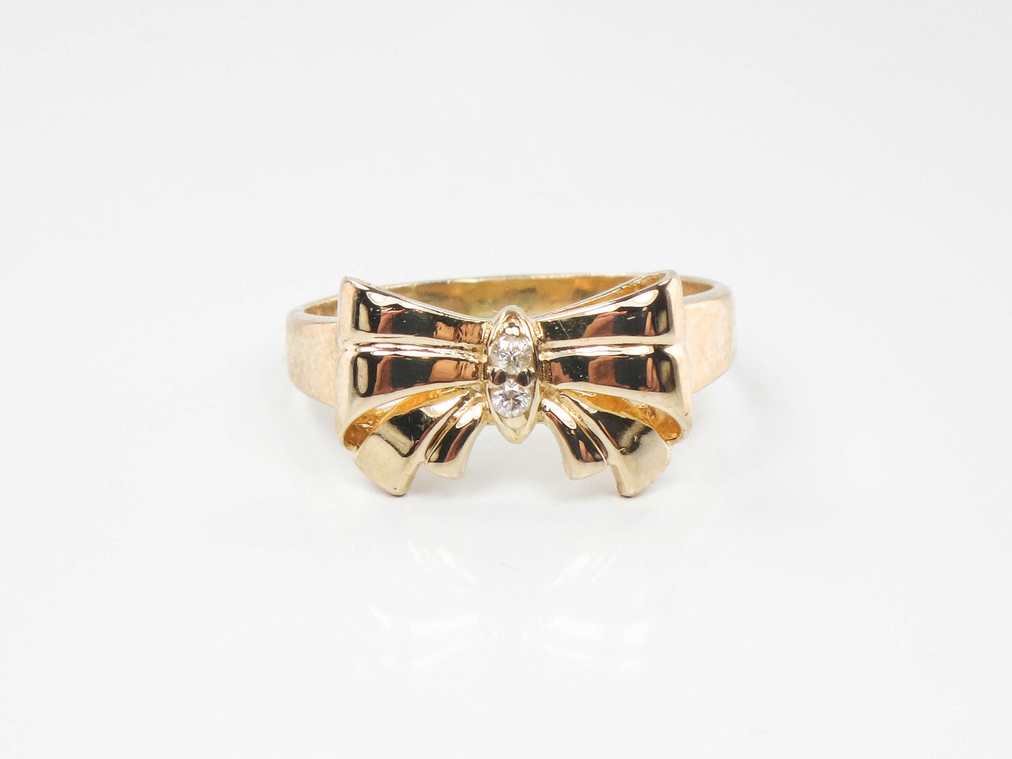 Vintage 14k Yellow Gold Diamond Bow Ring - Size 6.5