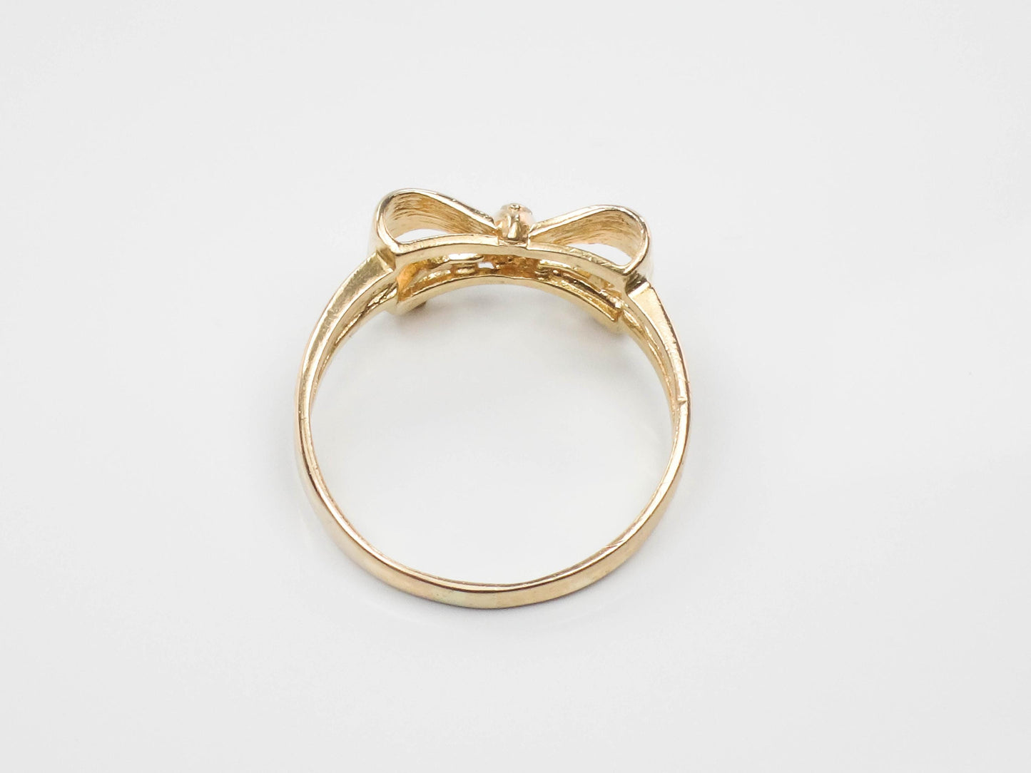Vintage 14k Yellow Gold Diamond Bow Ring - Size 6.5