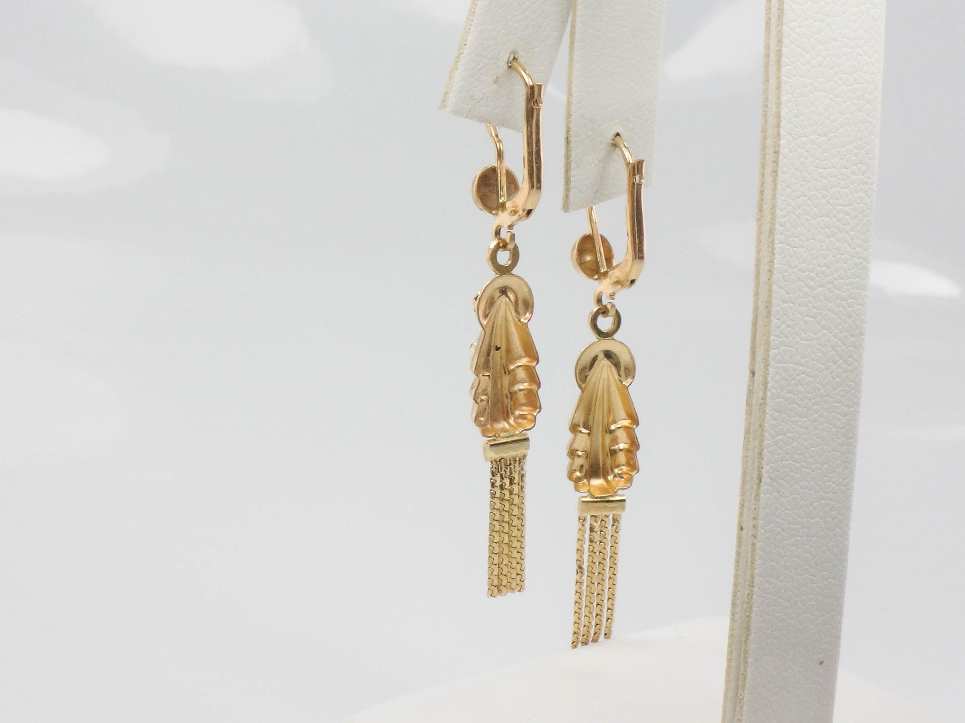 Vintage 14k Yellow Gold Fringe Earrings: Boho Multi-Color Glass Dangles