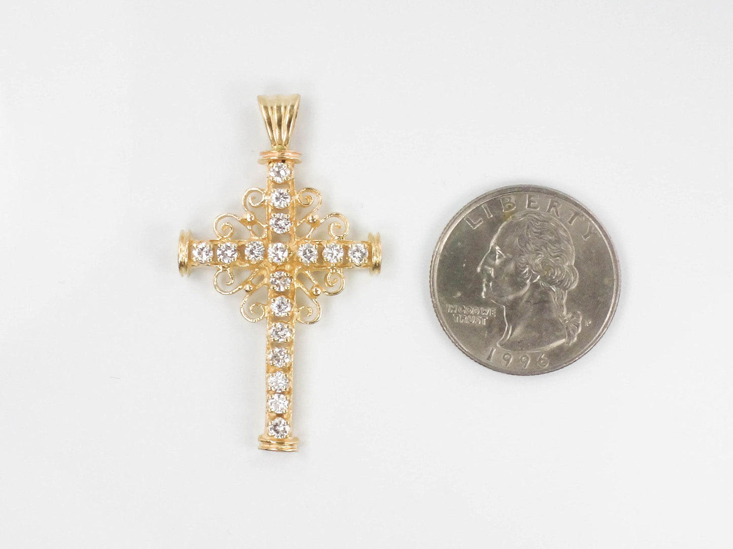 Large 14k Diamond Cross Pendant - Vintage Yellow Gold Approximately 1 Carat TDW Natural Stones - Fine Jewelry