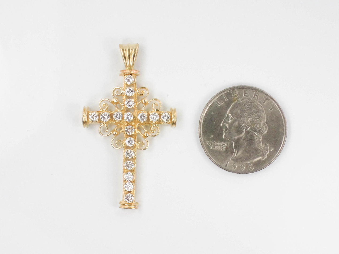 Vintage 14k Yellow Gold Diamond Cross Pendant - Approximately 1 Carat TDW
