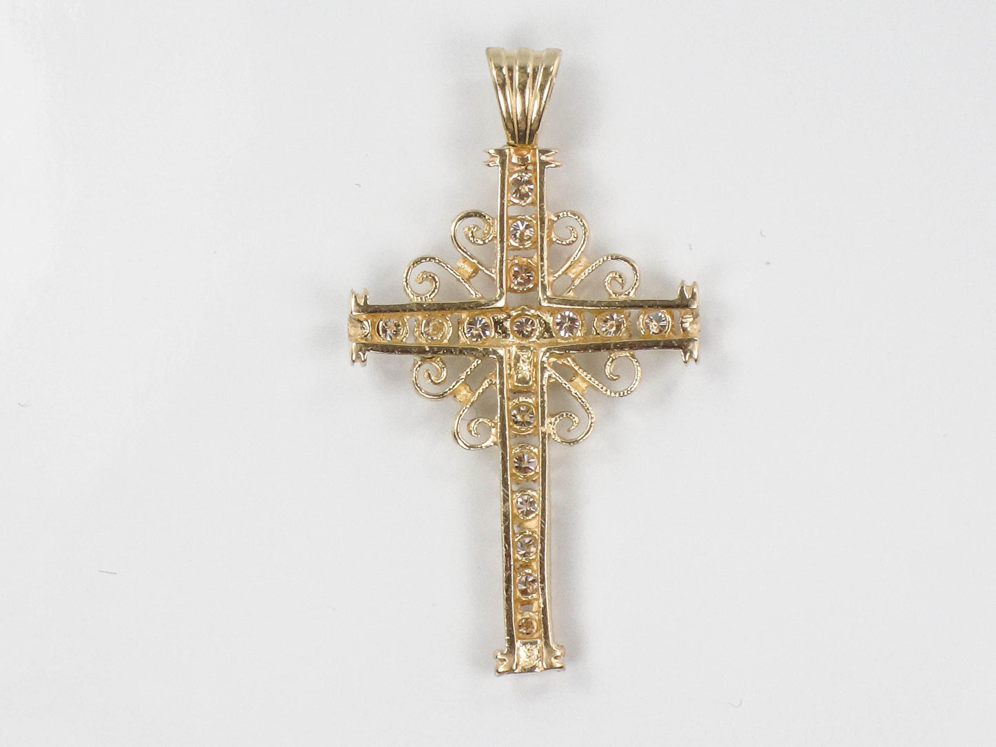 Large 14k Diamond Cross Pendant - Vintage Yellow Gold Approximately 1 Carat TDW Natural Stones - Fine Jewelry
