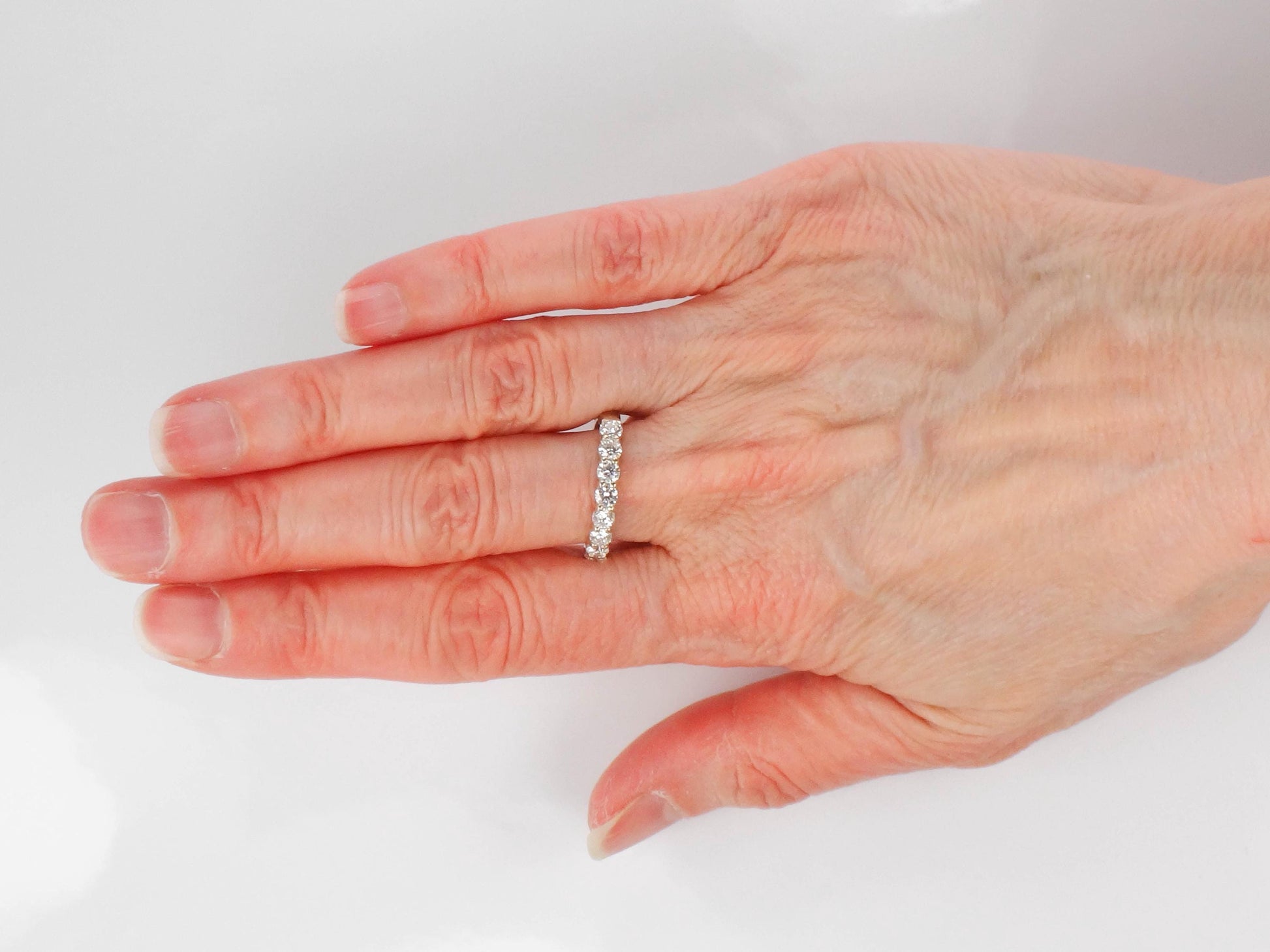 Vintage 14k White Gold Diamond Wedding Band - 1.08 CT, Size 6.5