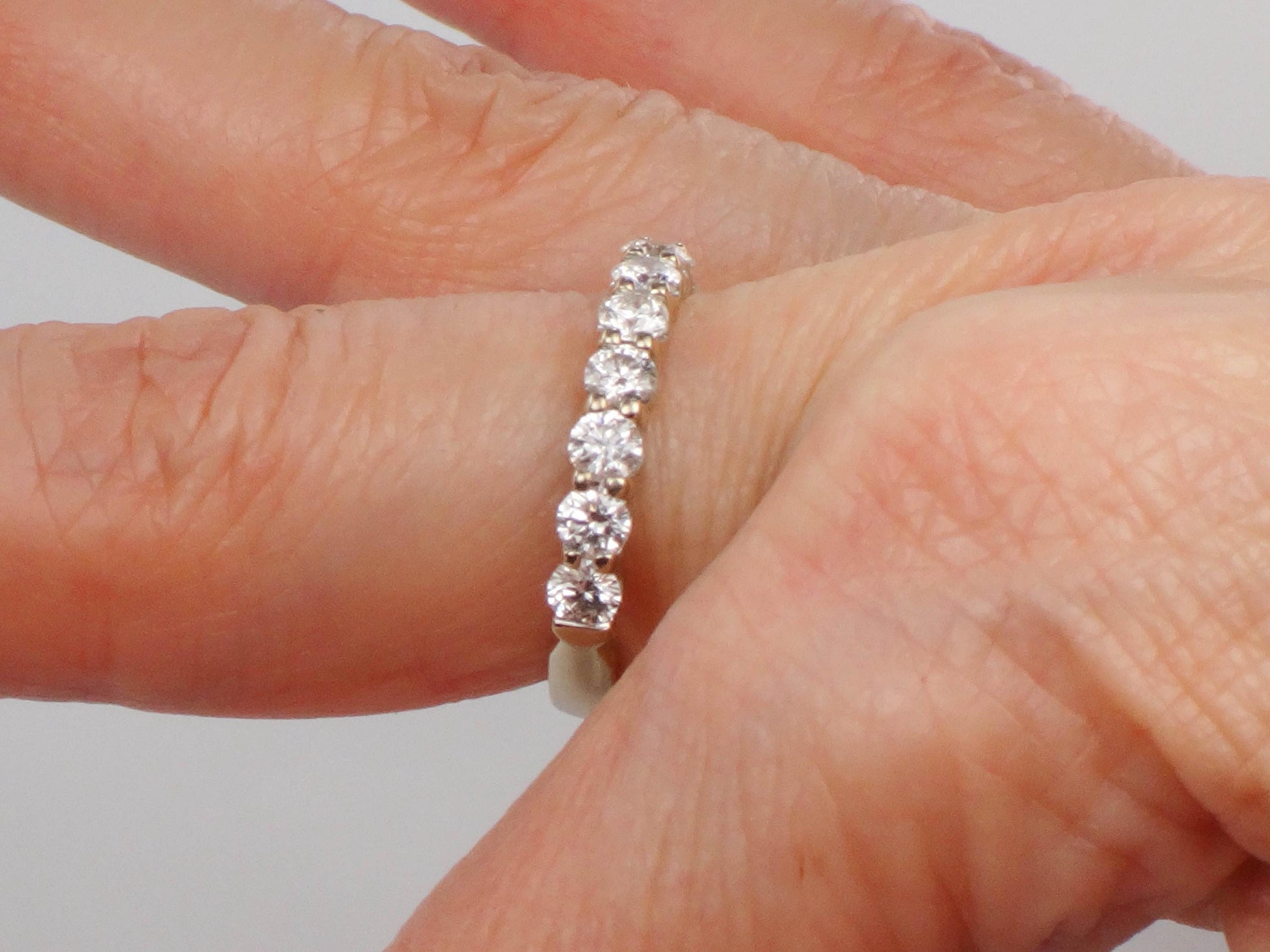 Vintage 14k White Gold Diamond Wedding Band - 1.08 CT, Size 6.5