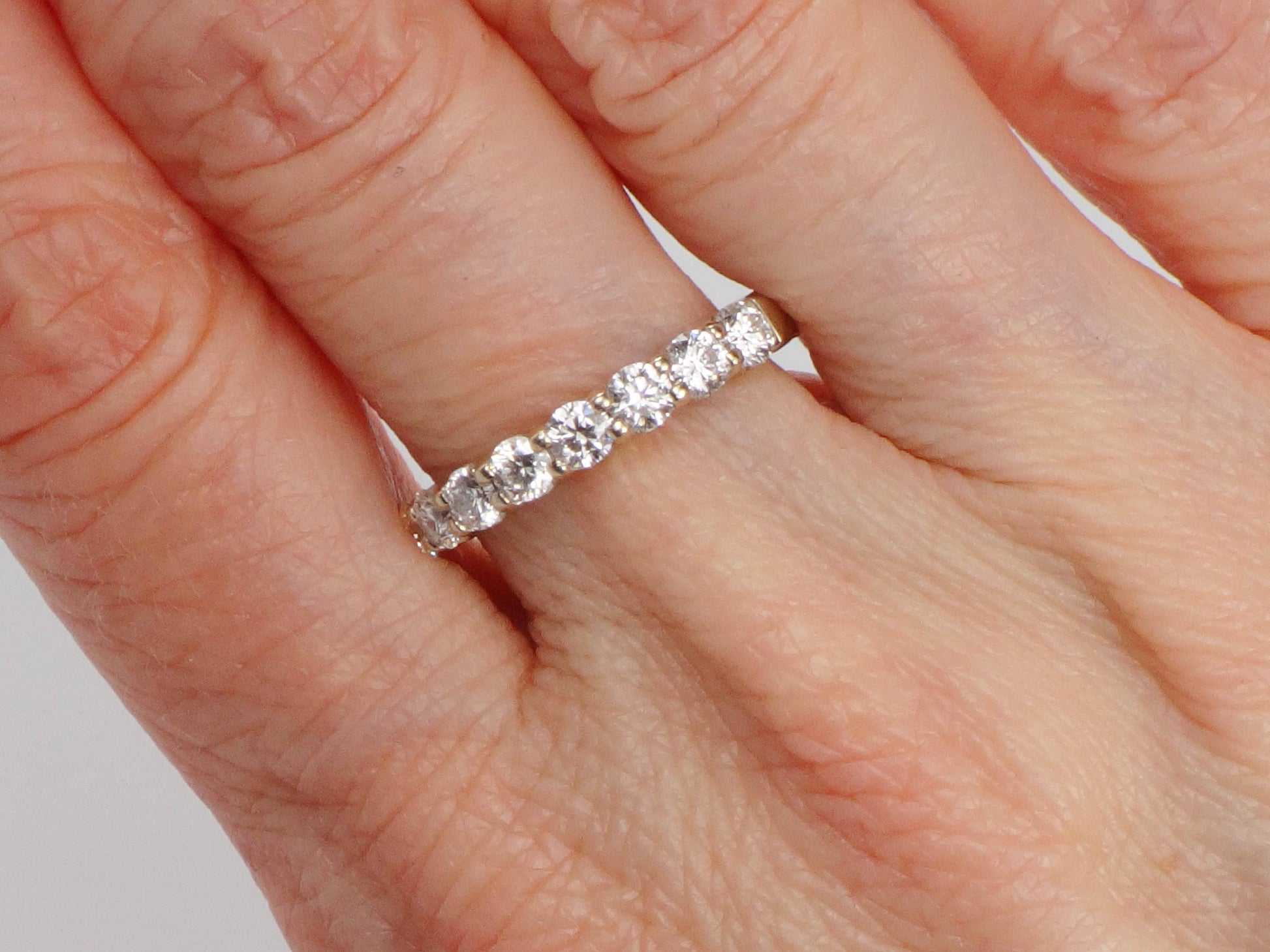 Vintage 14k White Gold Diamond Wedding Band - 1.08 CT, Size 6.5