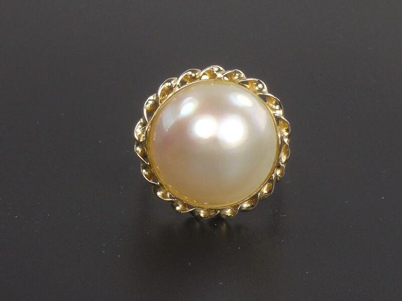 Vintage 14k Yellow Gold Mabe Pearl Ring Bridal Jewelry Size 4.75