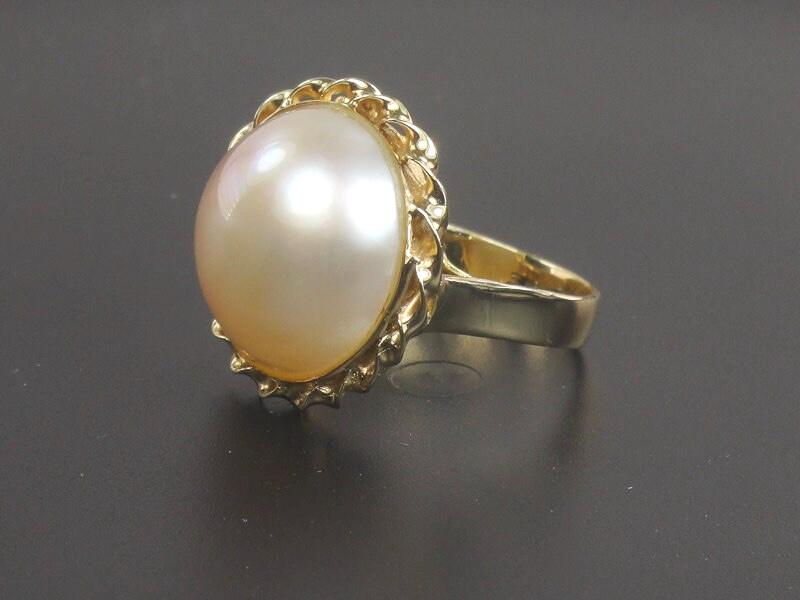 Vintage 14k Yellow Gold Mabe Pearl Ring Bridal Jewelry Size 4.75