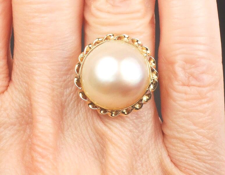 Vintage 14k Yellow Gold Mabe Pearl Ring Bridal Jewelry Size 4.75