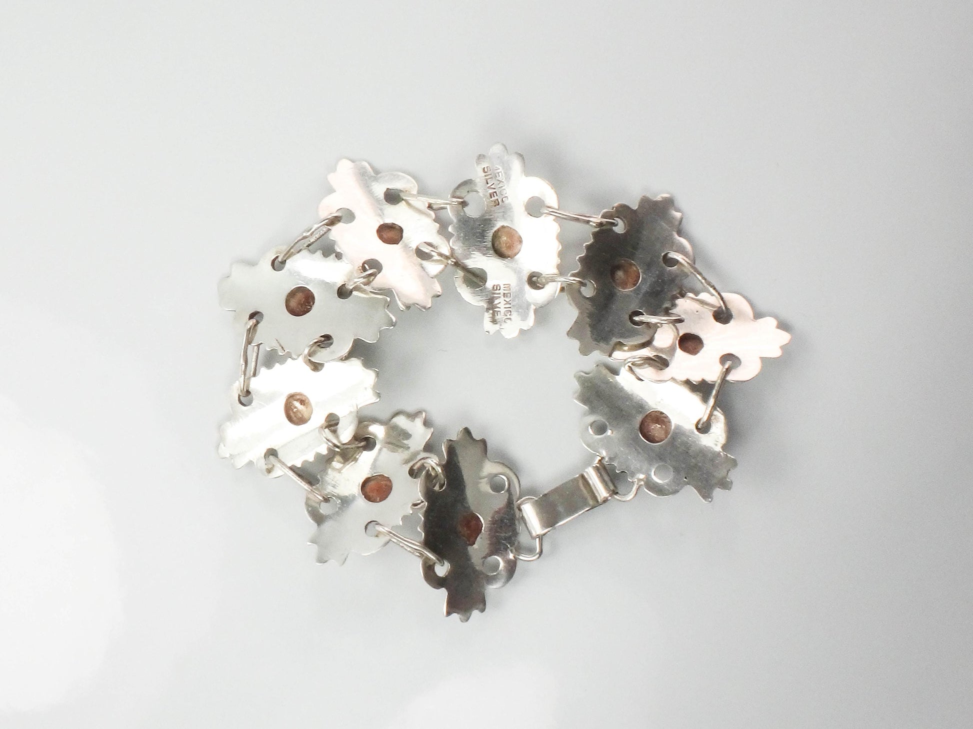 Vintage Mexico Silver Amethyst Bracelet: Ornate Handmade Panel Design