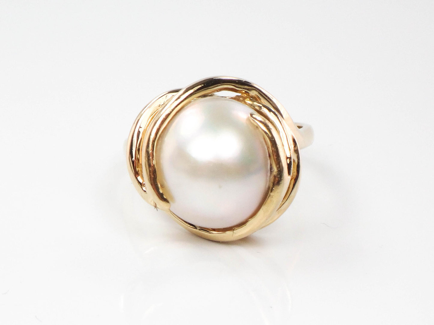 Vintage Clyde Duneier 14k Yellow Gold Mabe Pearl Ring - Size 9.5