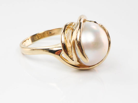 Vintage Clyde Duneier 14k Yellow Gold Mabe Pearl Ring - Size 9.5