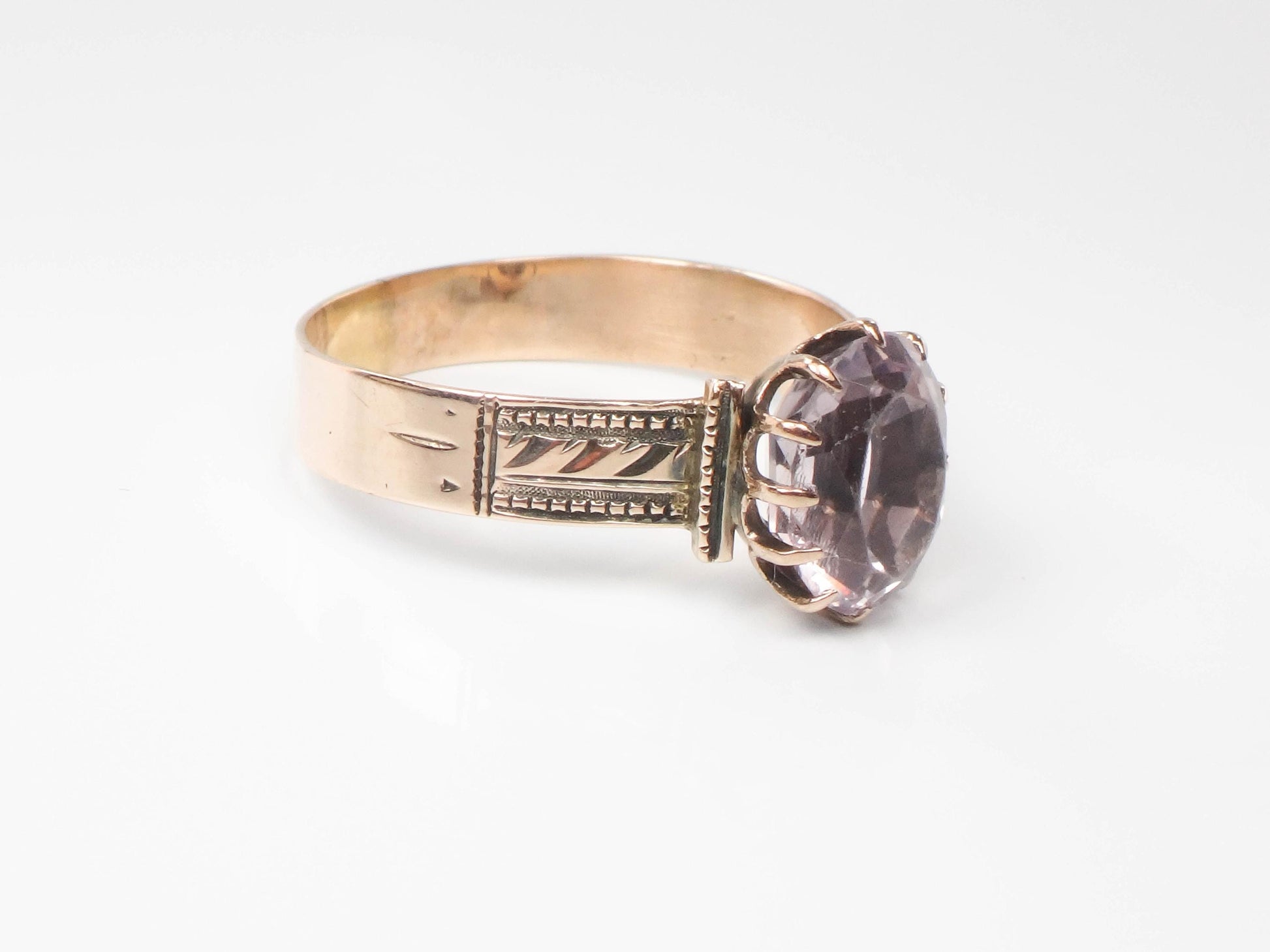 Victorian 10k Gold Amethyst Ring - Circa 1800s Rosy Gold - Size 9
