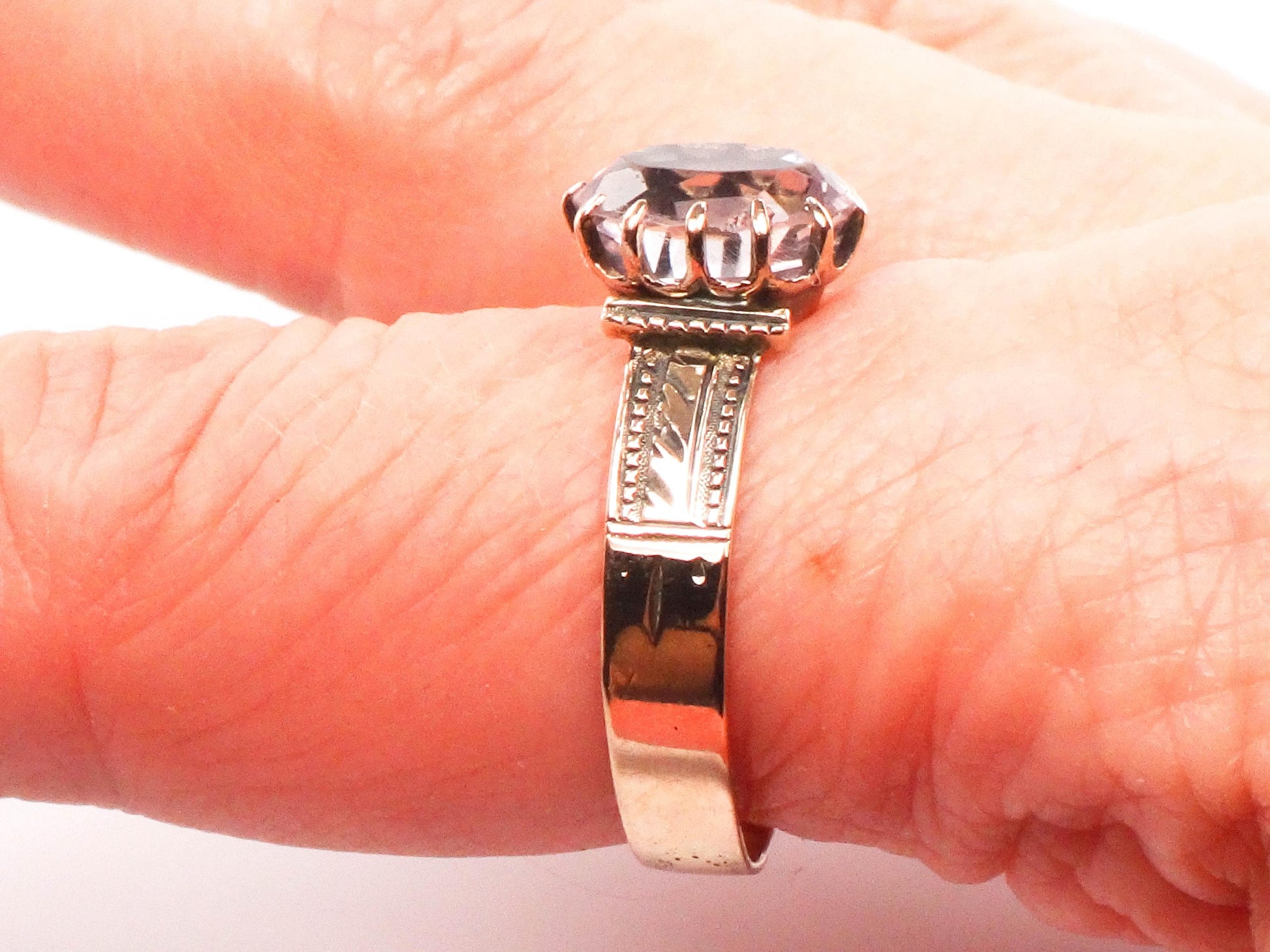 Victorian 10k Gold Amethyst Ring - Circa 1800s Rosy Gold - Size 9