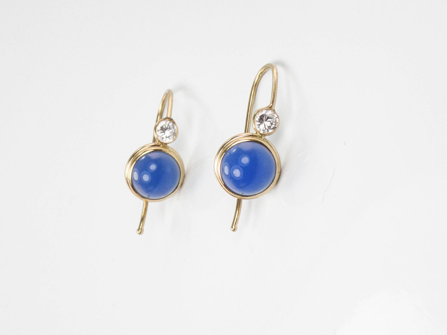 Vintage14k Yellow Gold Blue Cabachon and CZ Dangle Earrings