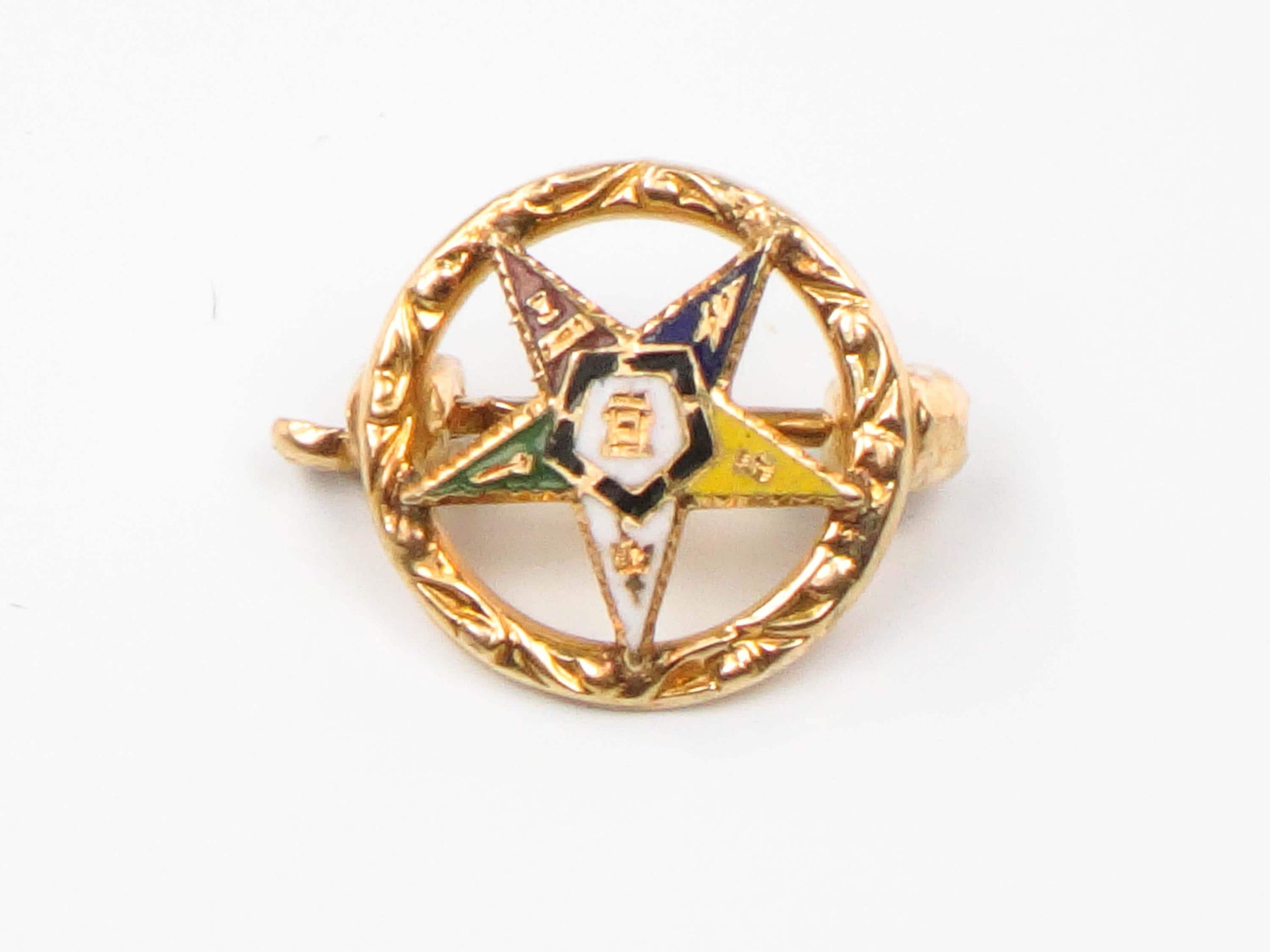 Vintage 14k Gold Eastern Star Pin: Enamel Masonic Order Fraternal Jewelry