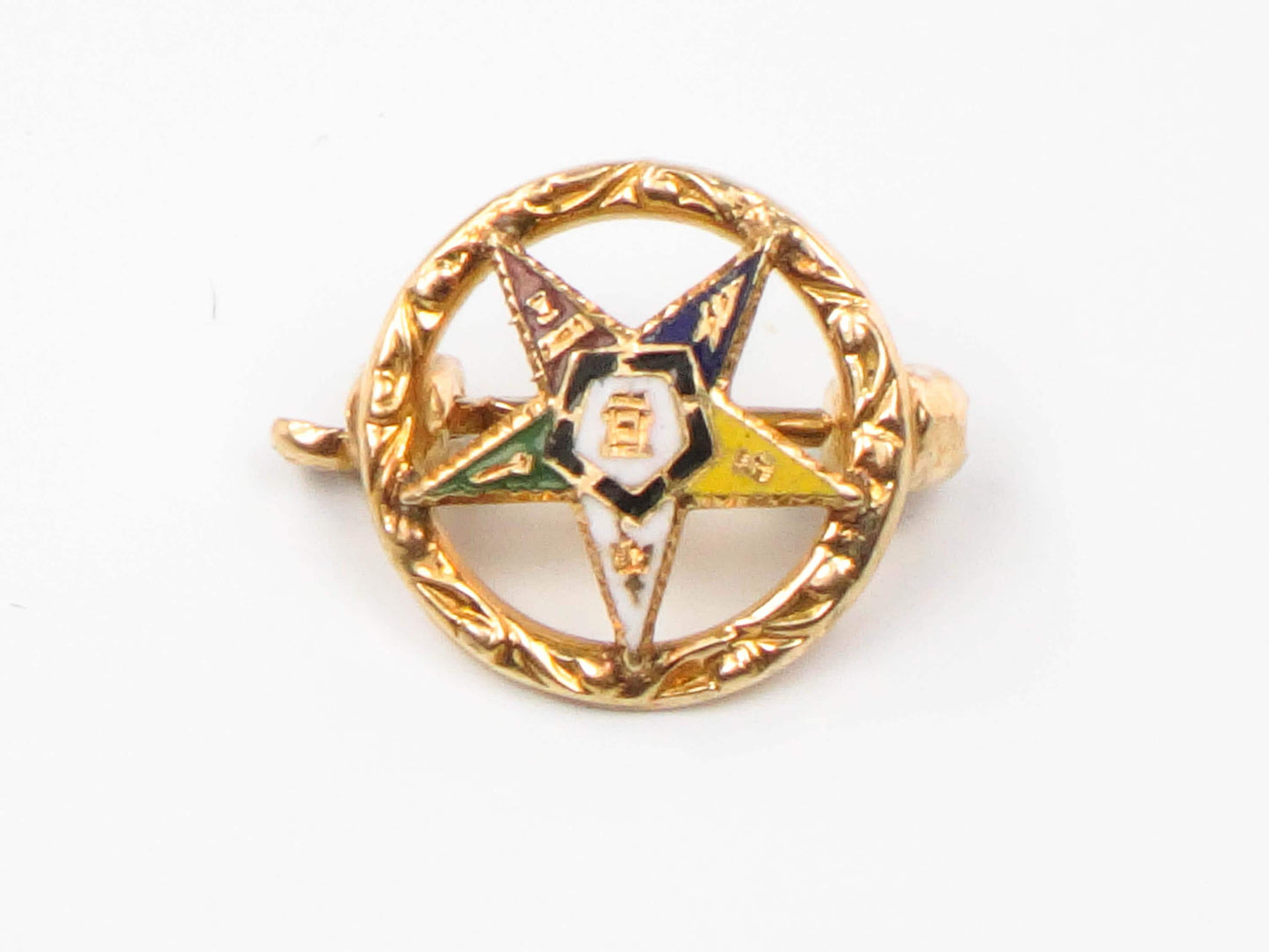 Vintage 14k Gold Eastern Star Pin: Enamel Masonic Order Fraternal Jewelry