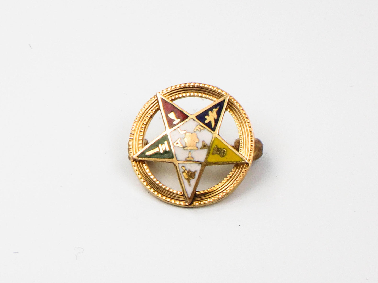 Eastern Star Pin - Small Vintage 10k Gold Enamel Masonic Order of the Eastern Star Fraternal Pin - Circa 1930's