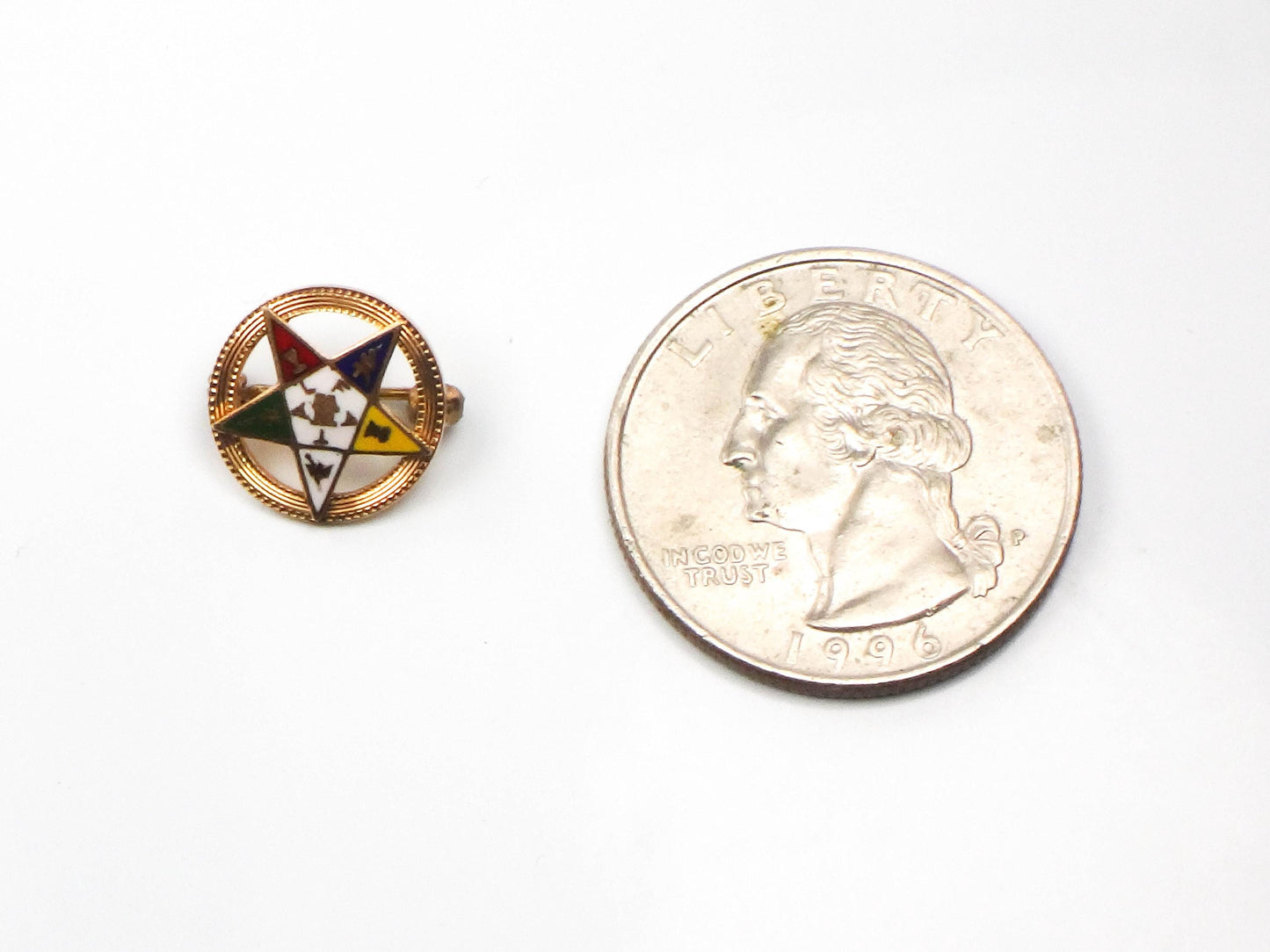 Eastern Star Pin - Small Vintage 10k Gold Enamel Masonic Order of the Eastern Star Fraternal Pin - Circa 1930's