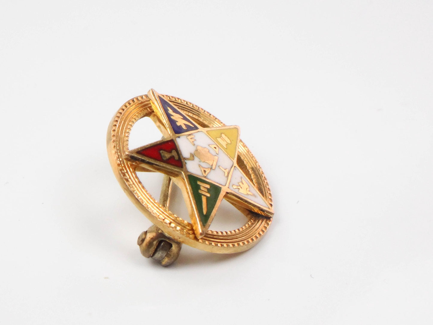 Vintage 10k Gold Eastern Star Pin: Enamel Masonic Fraternal Order, Circa 1930s