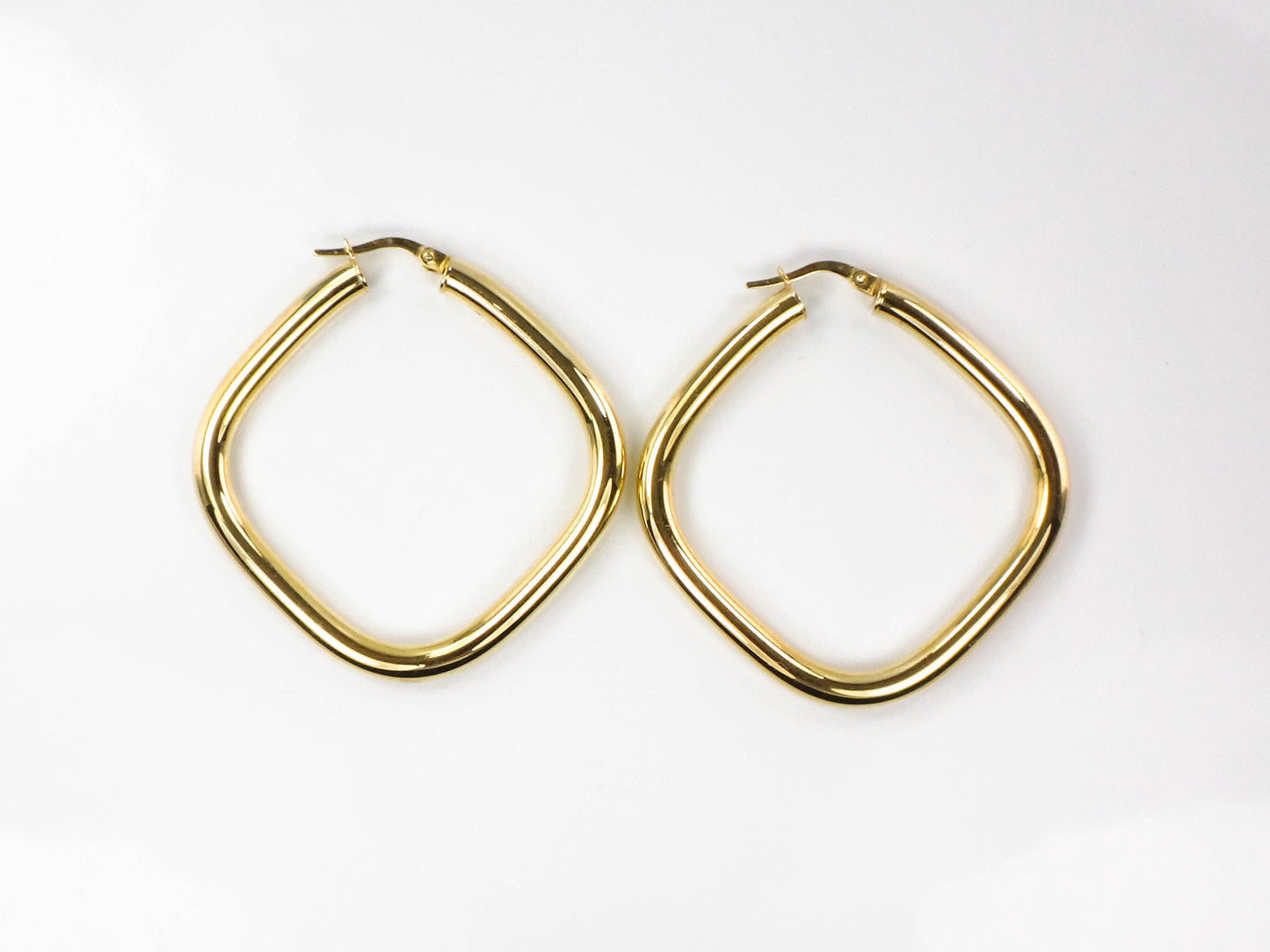 Large Gold Hoop Earrings - Vintage Italian 18k Yellow Hoops with Rounded Square Shape 1.25" 3.8 MM