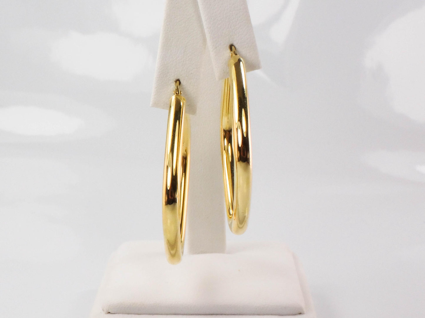 Large Gold Hoop Earrings - Vintage Italian 18k Yellow Hoops with Rounded Square Shape 1.25" 3.8 MM