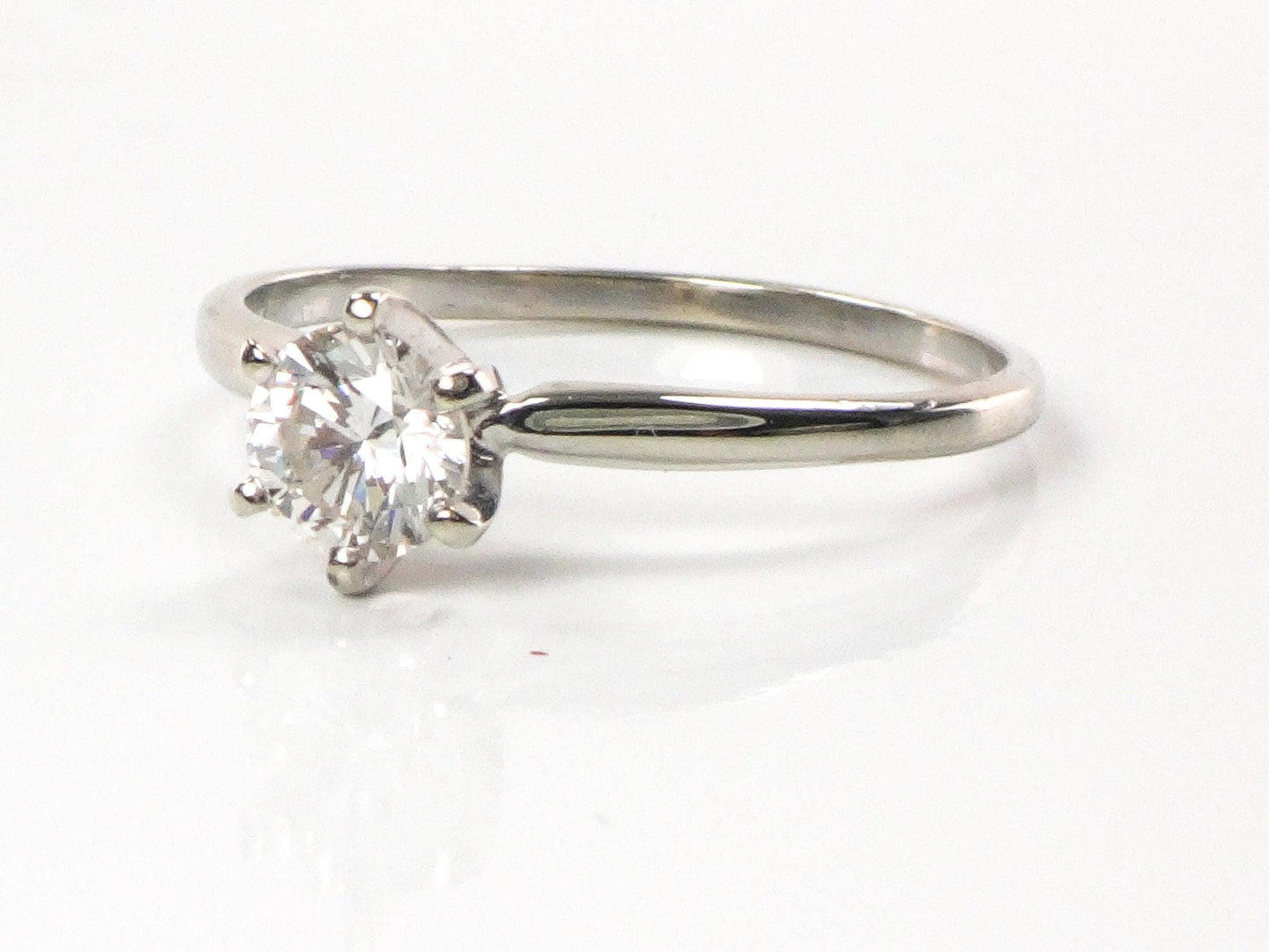 Vintage 14k White Gold Round Natural Diamond Solitaire Engagement Ring, Approximately .69 Carats Diamond