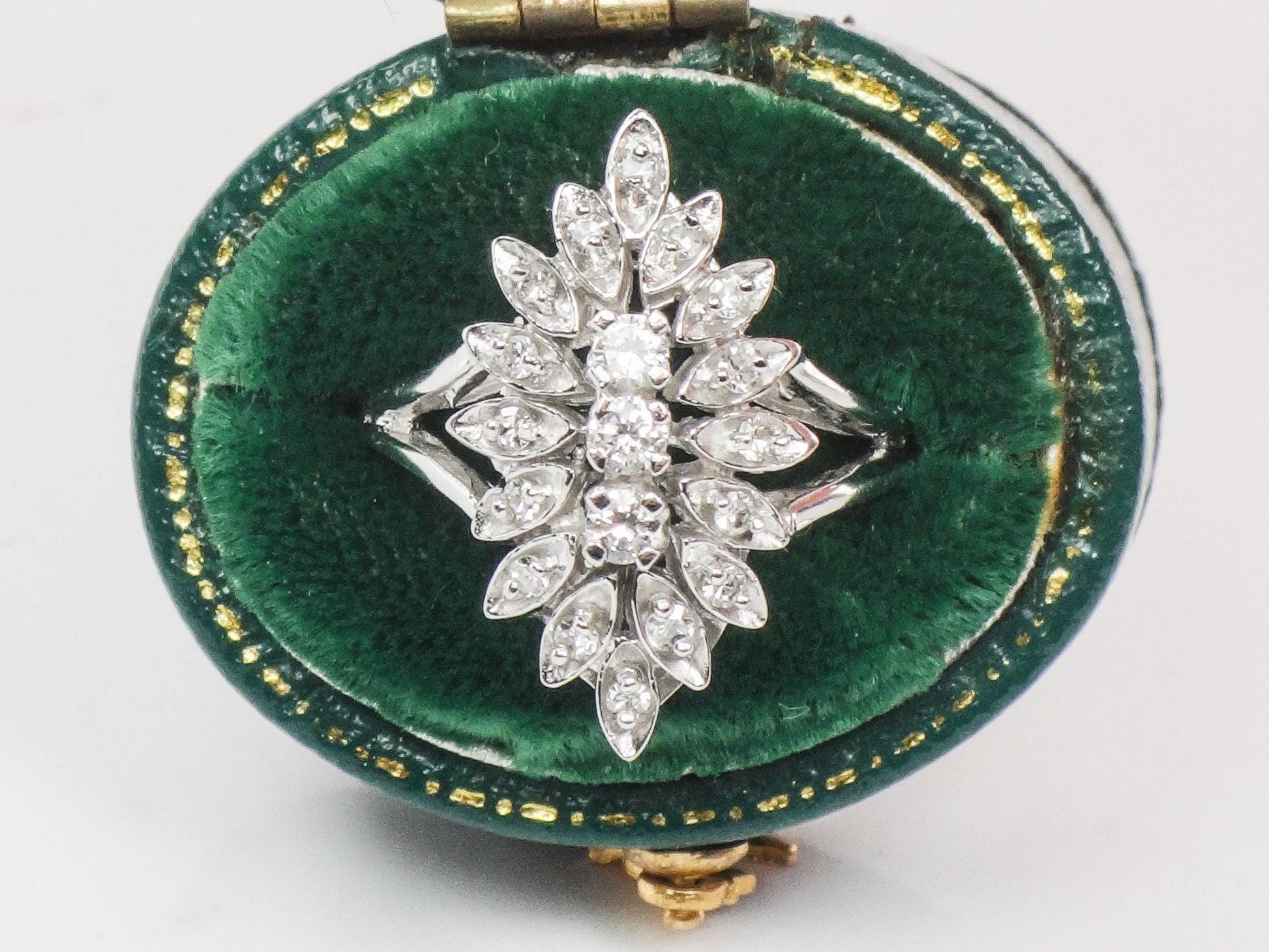 Vintage Marquise Shaped Natural Diamond Cluster Ring, 14k White Gold Everyday Ring Approx 1/3 Carat TDW