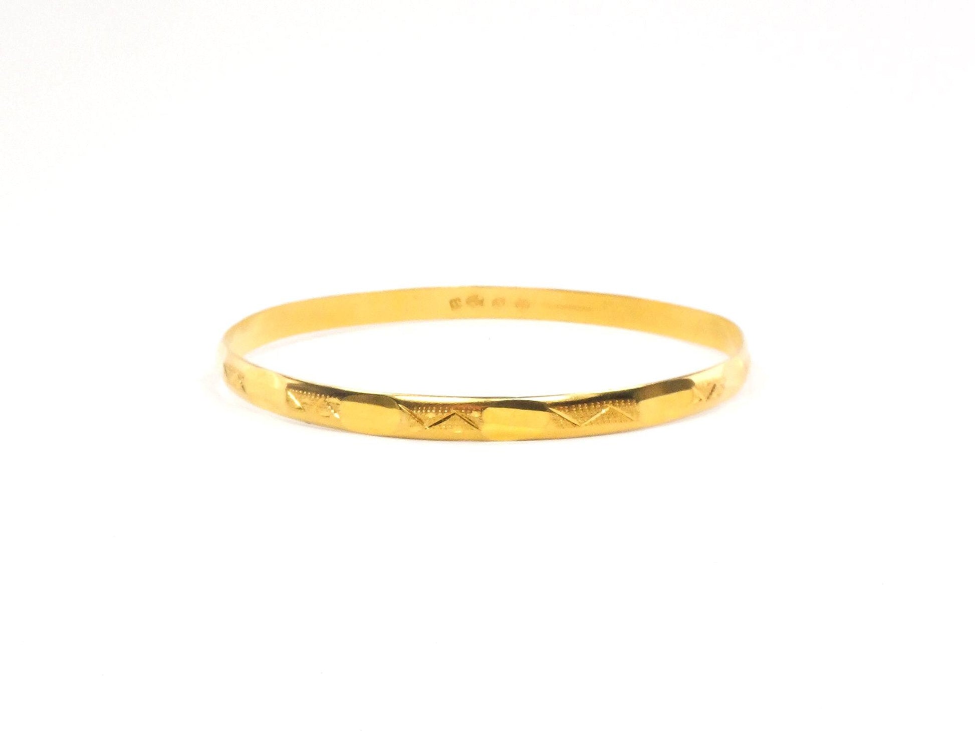 Vintage Solid 21k Yellow Gold Fancy Slip On Bangle Bracelet, Stacking Jewelry