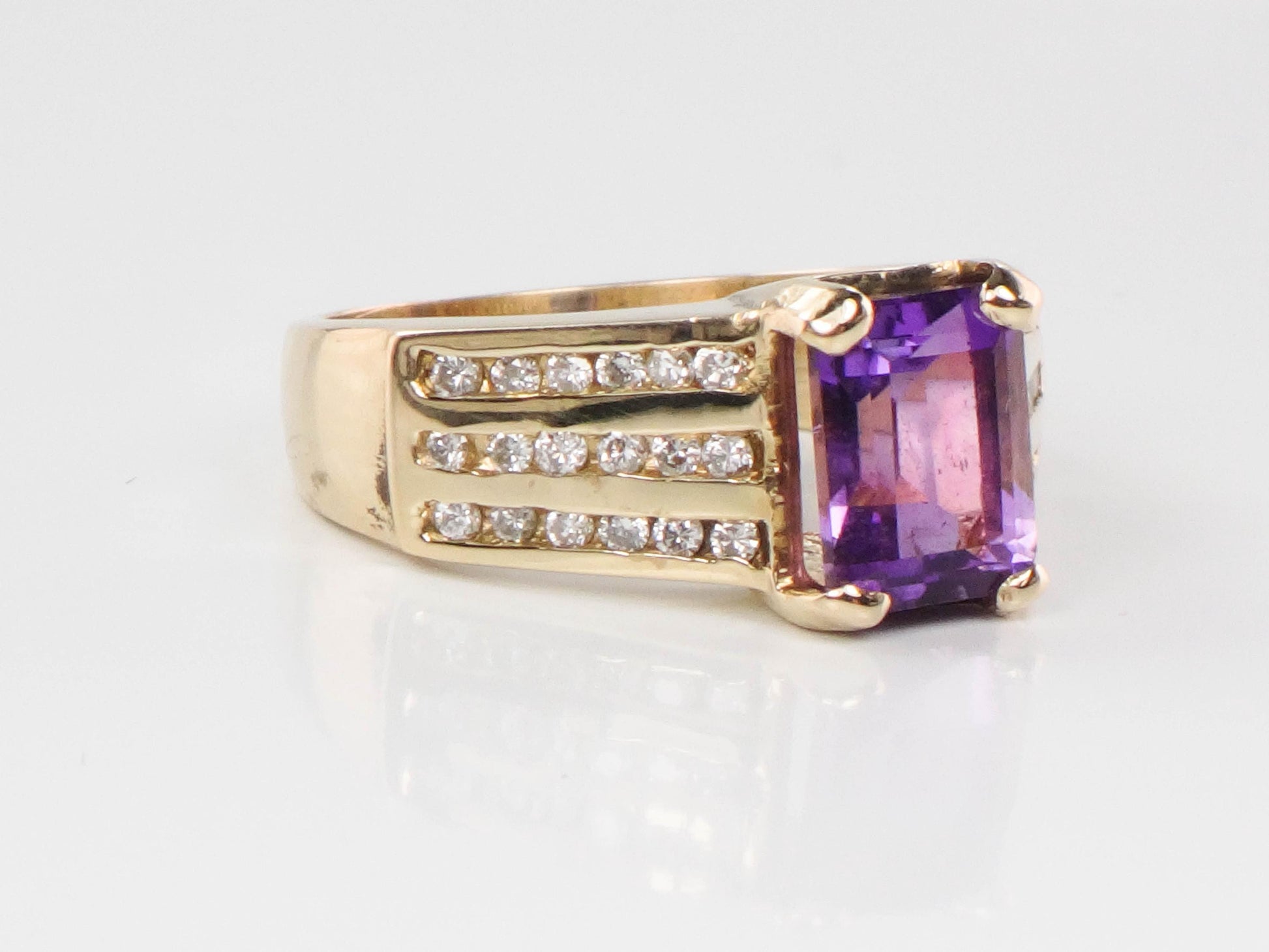 Vintage 14k Gold Amethyst Diamond Ring - February Birthstone, Size 6 1/4