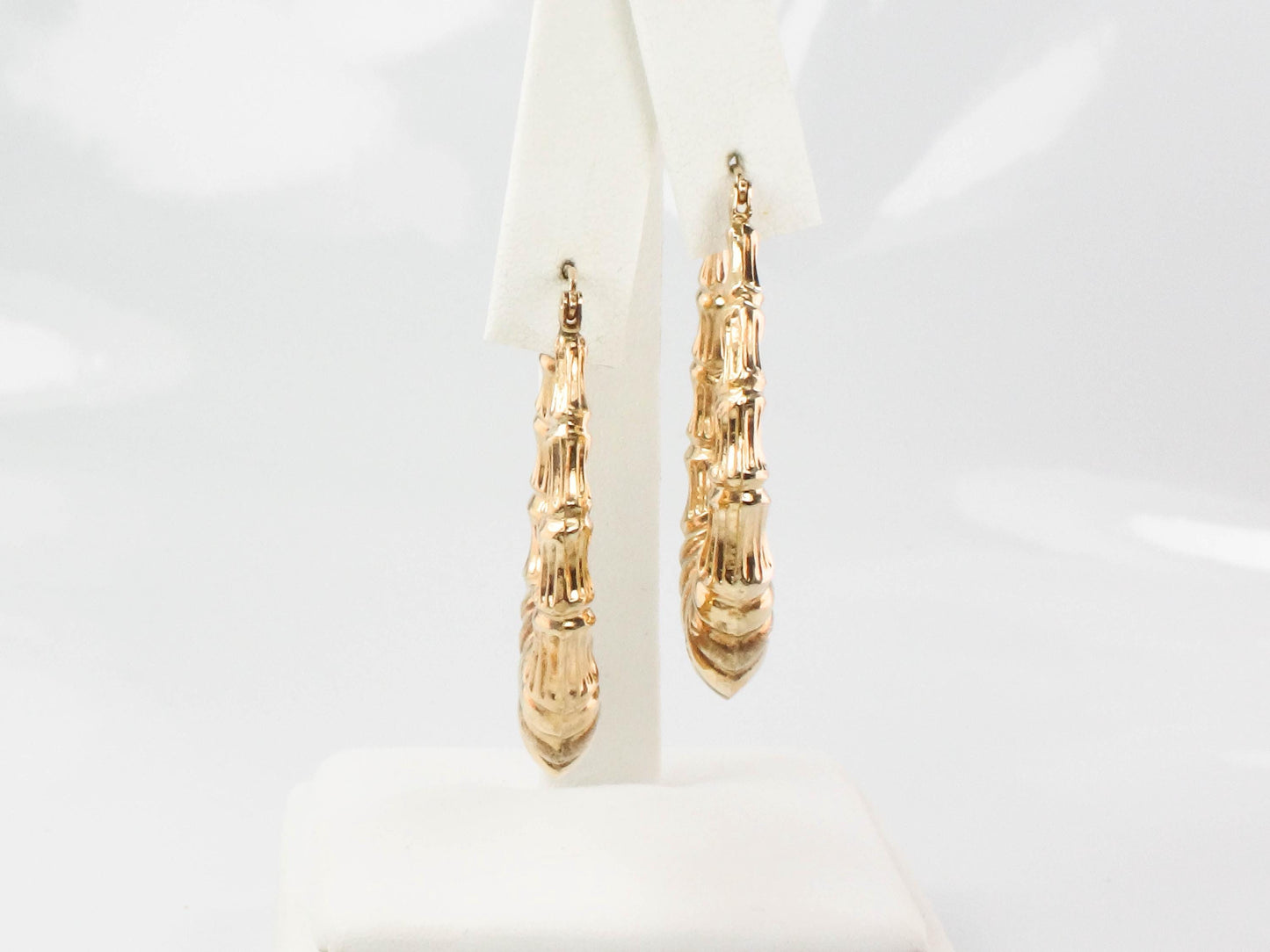 Vintage Large 10k Yellow Gold Oval Hoop Earrings, 1.7" Long