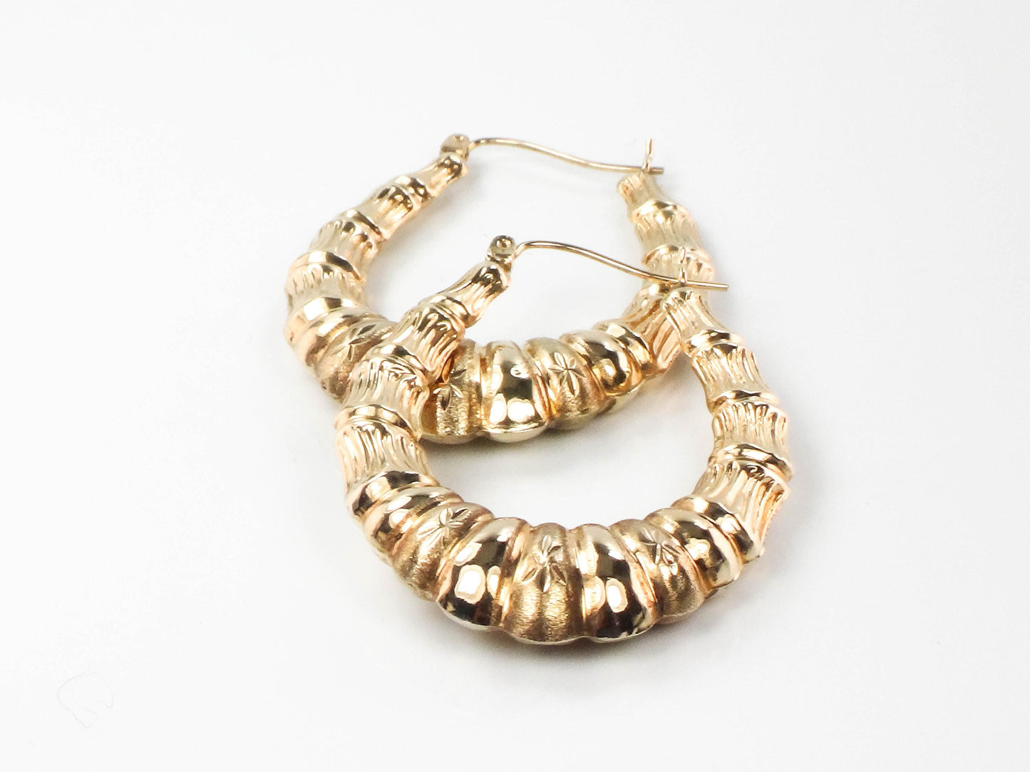 Vintage Large 10k Yellow Gold Oval Hoop Earrings, 1.7" Long