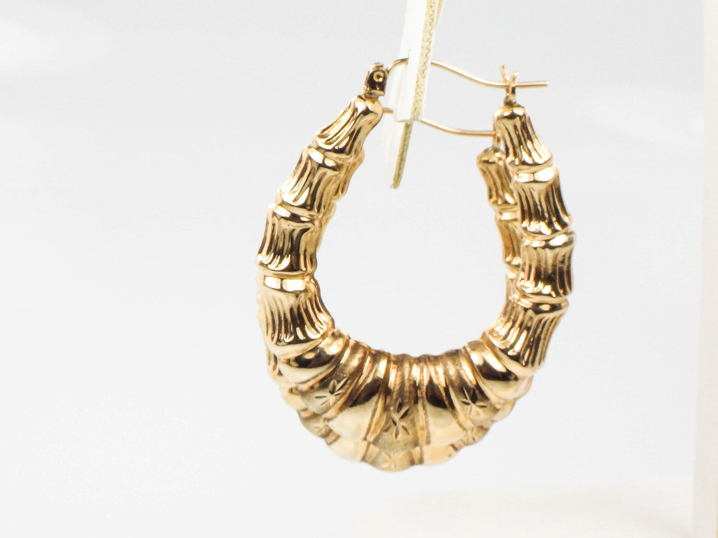 Vintage Large 10k Yellow Gold Oval Hoop Earrings, 1.7" Long