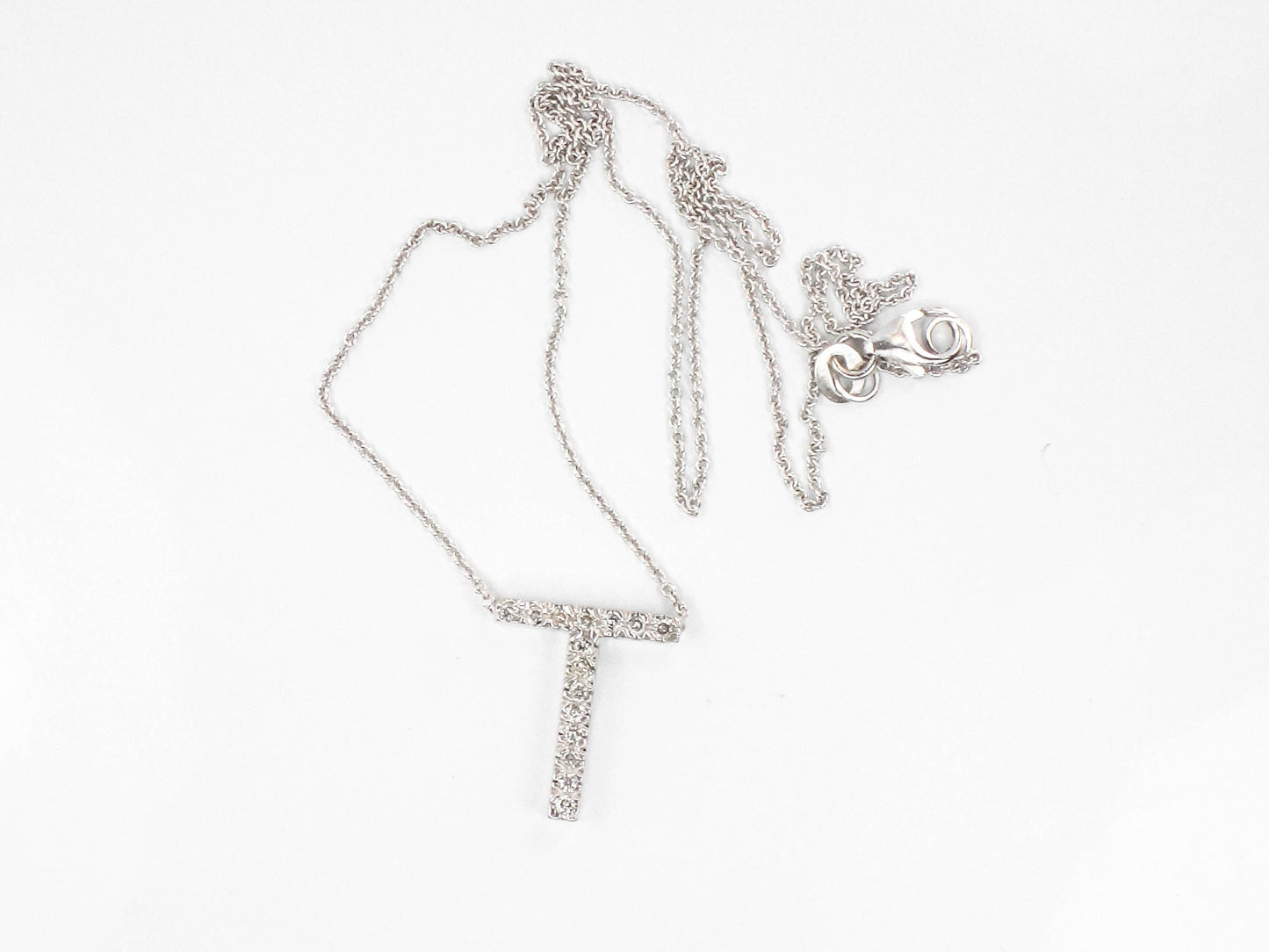 Vintage 14k White Gold Diamond Initial T Necklace (16.5")