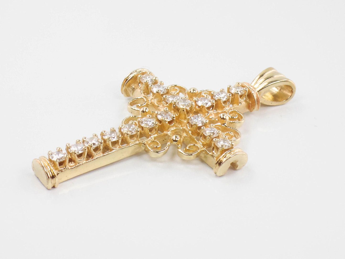 Large 14k Diamond Cross Pendant - Vintage Yellow Gold Approximately 1 Carat TDW Natural Stones - Fine Jewelry