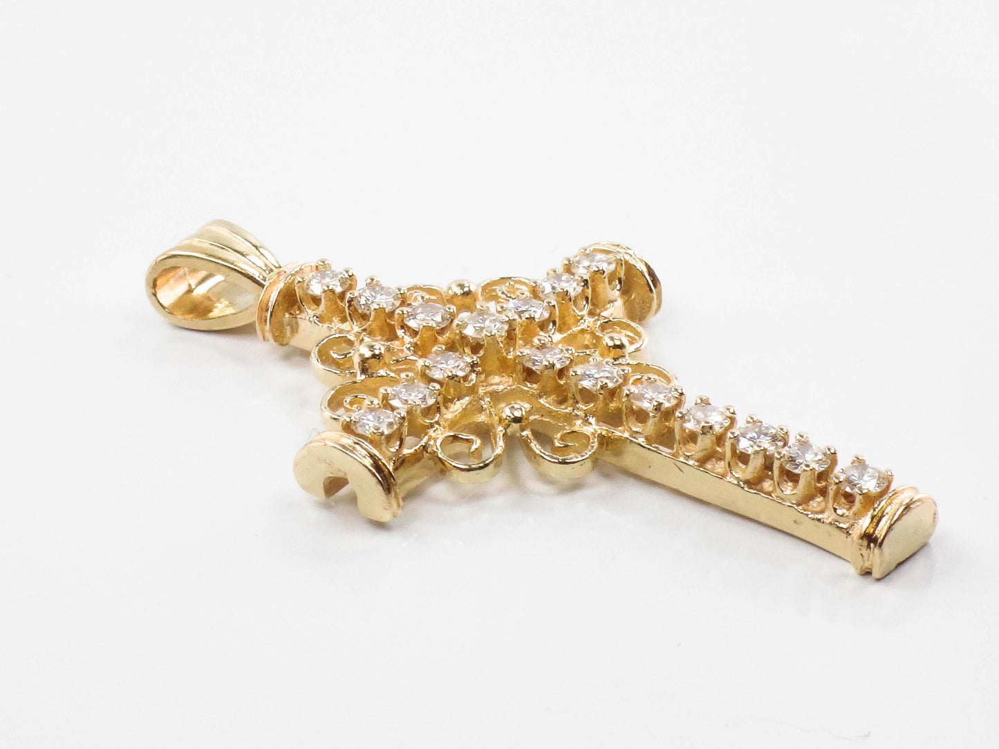 Large 14k Diamond Cross Pendant - Vintage Yellow Gold Approximately 1 Carat TDW Natural Stones - Fine Jewelry