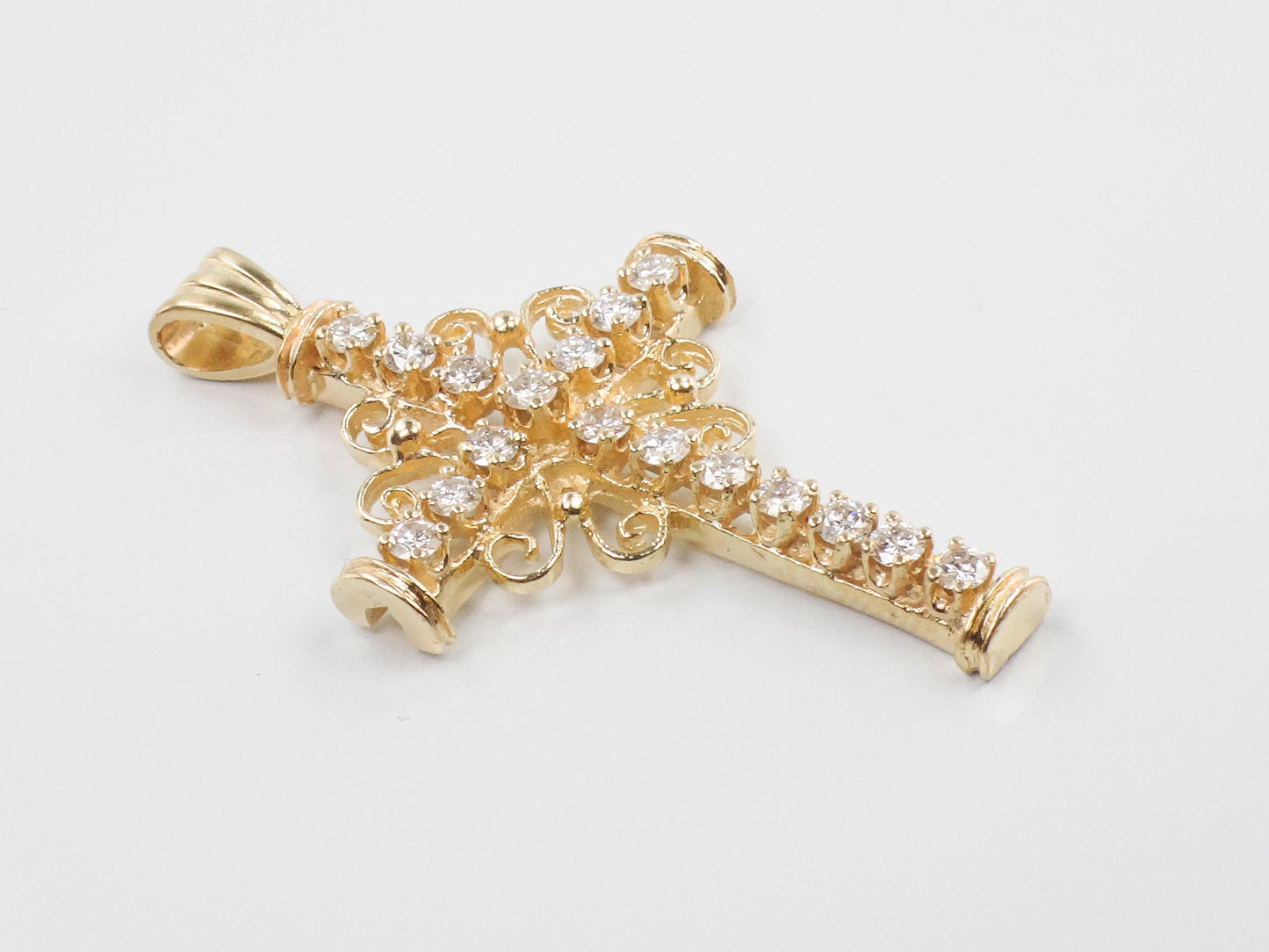 Large 14k Diamond Cross Pendant - Vintage Yellow Gold Approximately 1 Carat TDW Natural Stones - Fine Jewelry