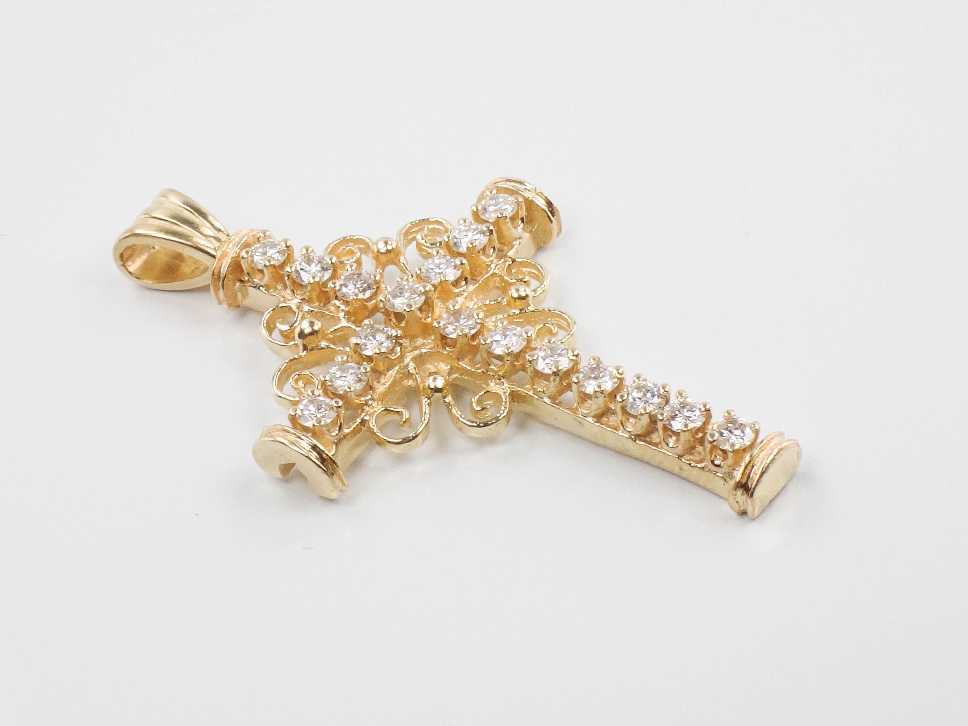 Vintage 14k Yellow Gold Diamond Cross Pendant - Approximately 1 Carat TDW