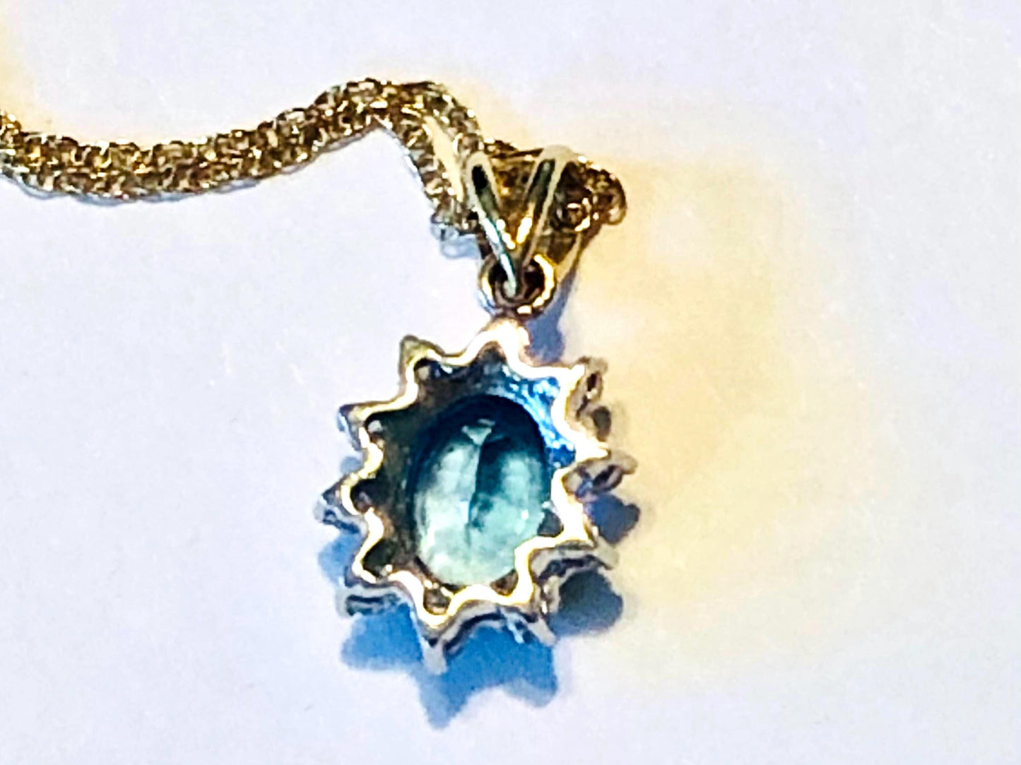 Vintage 14k Blue Topaz and Diamond Necklace, Oval Cut Topaz Pendant, December Birthstone