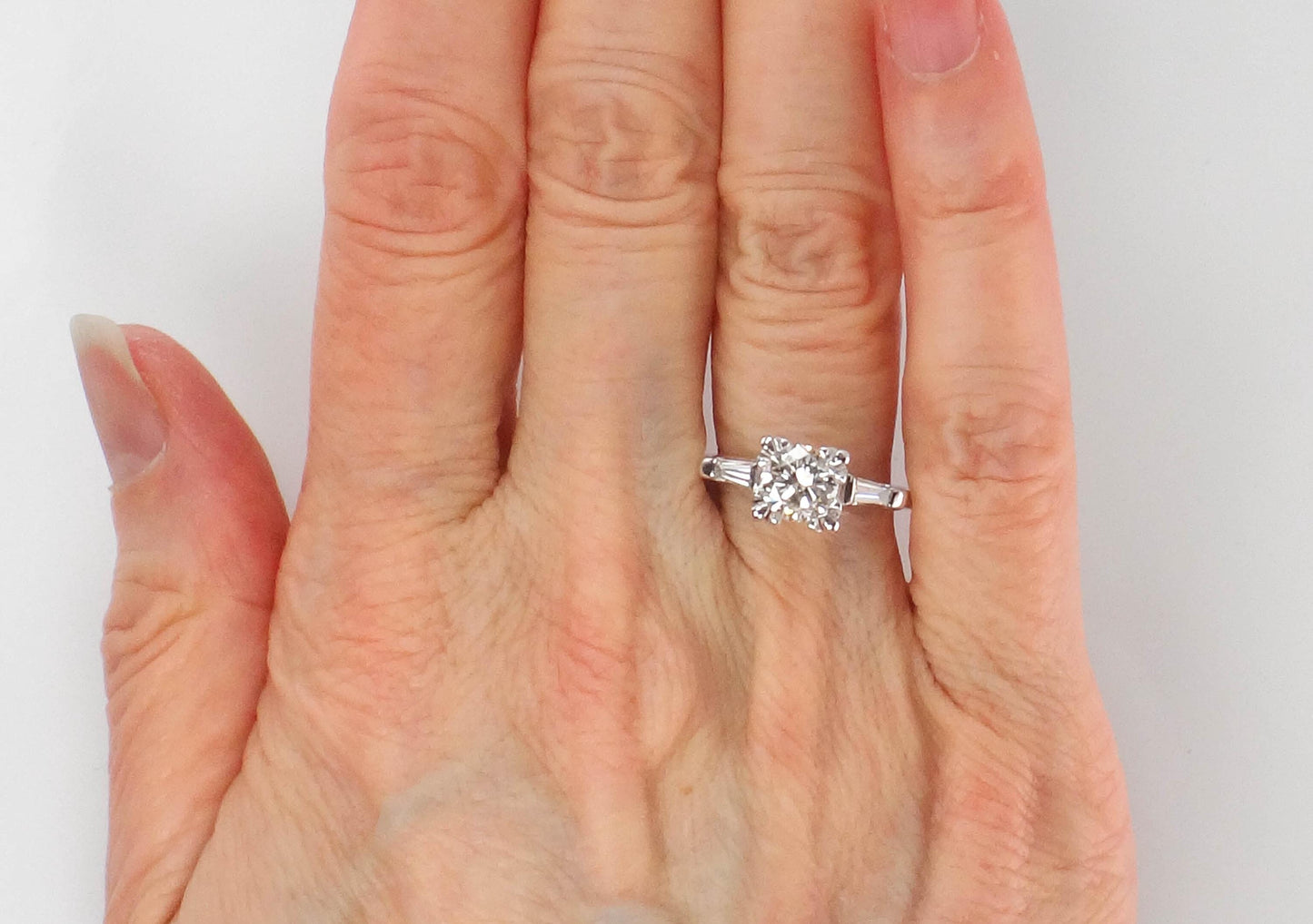 Vintage 14k White Gold Diamond Engagement Ring with Baguettes, Size 6