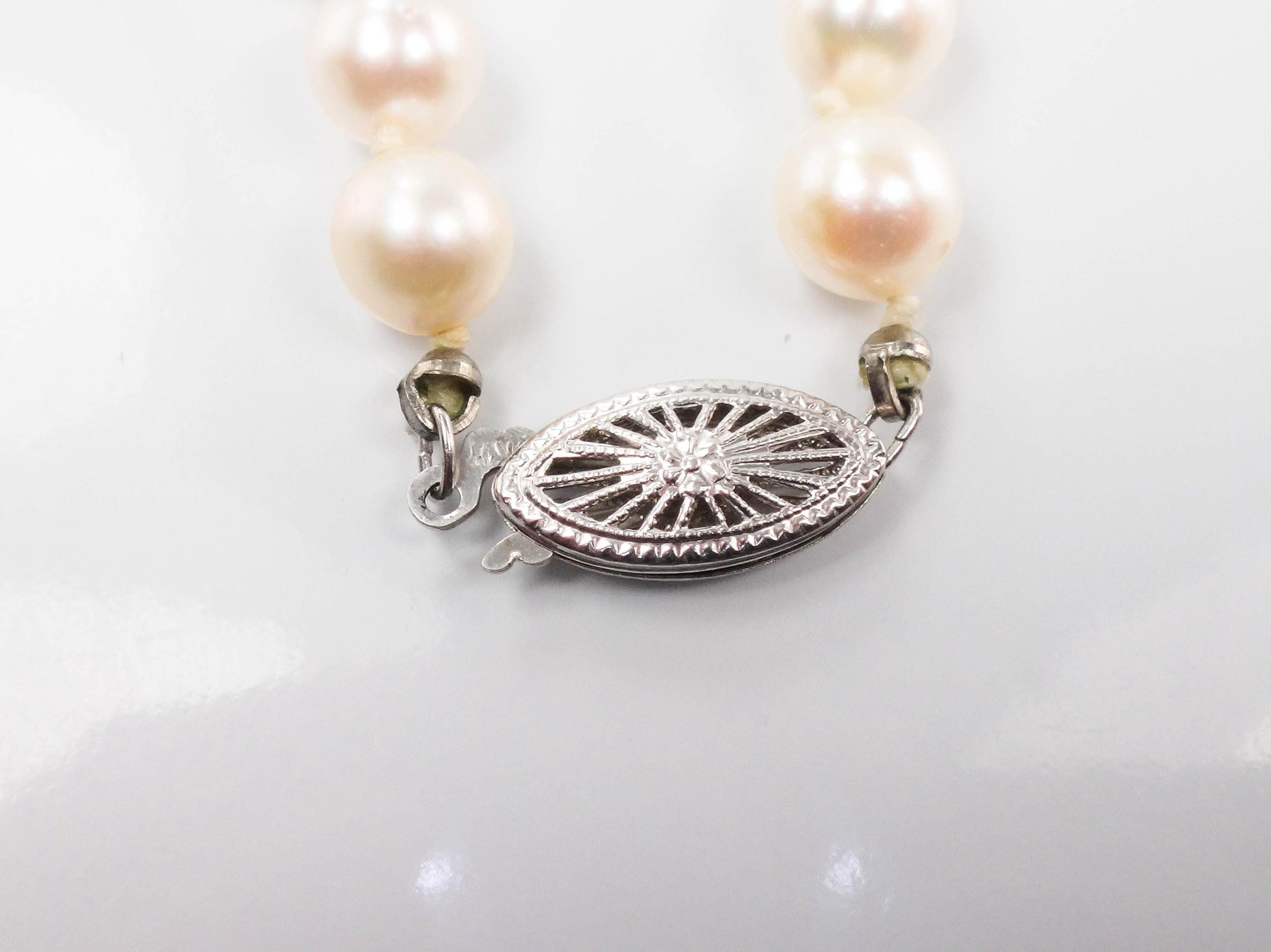 Vintage 14k White Gold Cultured Pearl Necklace: Bridal Jewelry, 6 MM, 24.25"