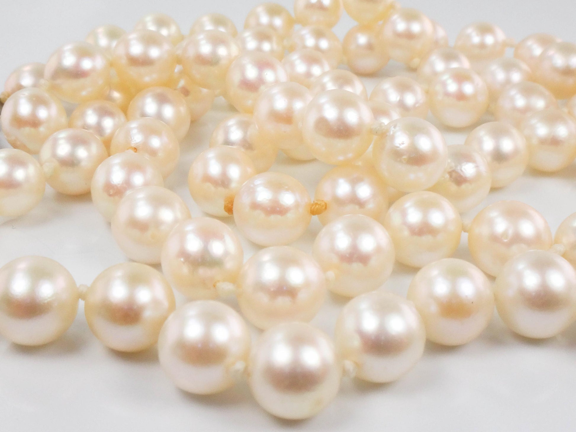 Vintage 14k White Gold Cultured Pearl Necklace: Bridal Jewelry, 6 MM, 24.25"