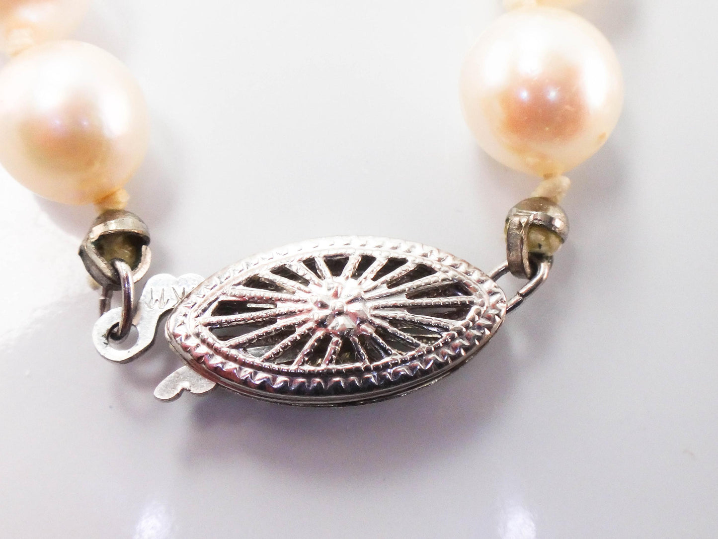 Vintage 14k White Gold Cultured Pearl Necklace: Bridal Jewelry, 6 MM, 24.25"