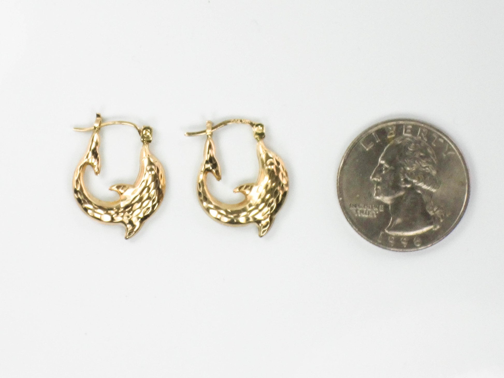 Dolphin Hoop Earrings - Vintage Hammered 10k Yellow Gold - Fine Jewelry