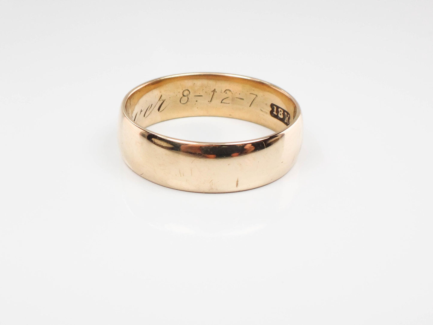 Vintage 18k Yellow Gold Wedding Band - Antique Ring Dated 1907, Size 7.75