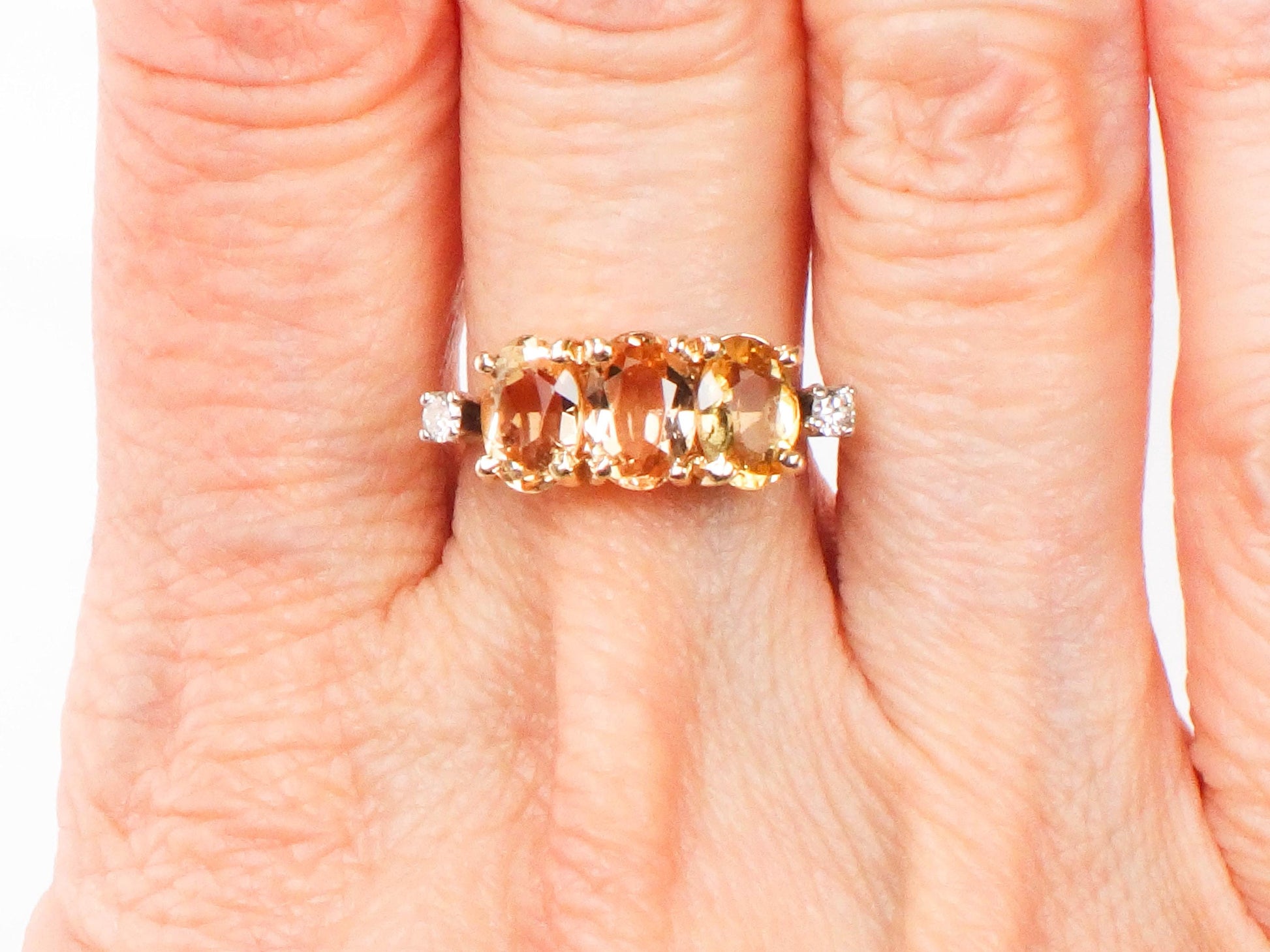 Vintage 14k Gold Golden Topaz Diamond Ring - November Birthstone, Size 6