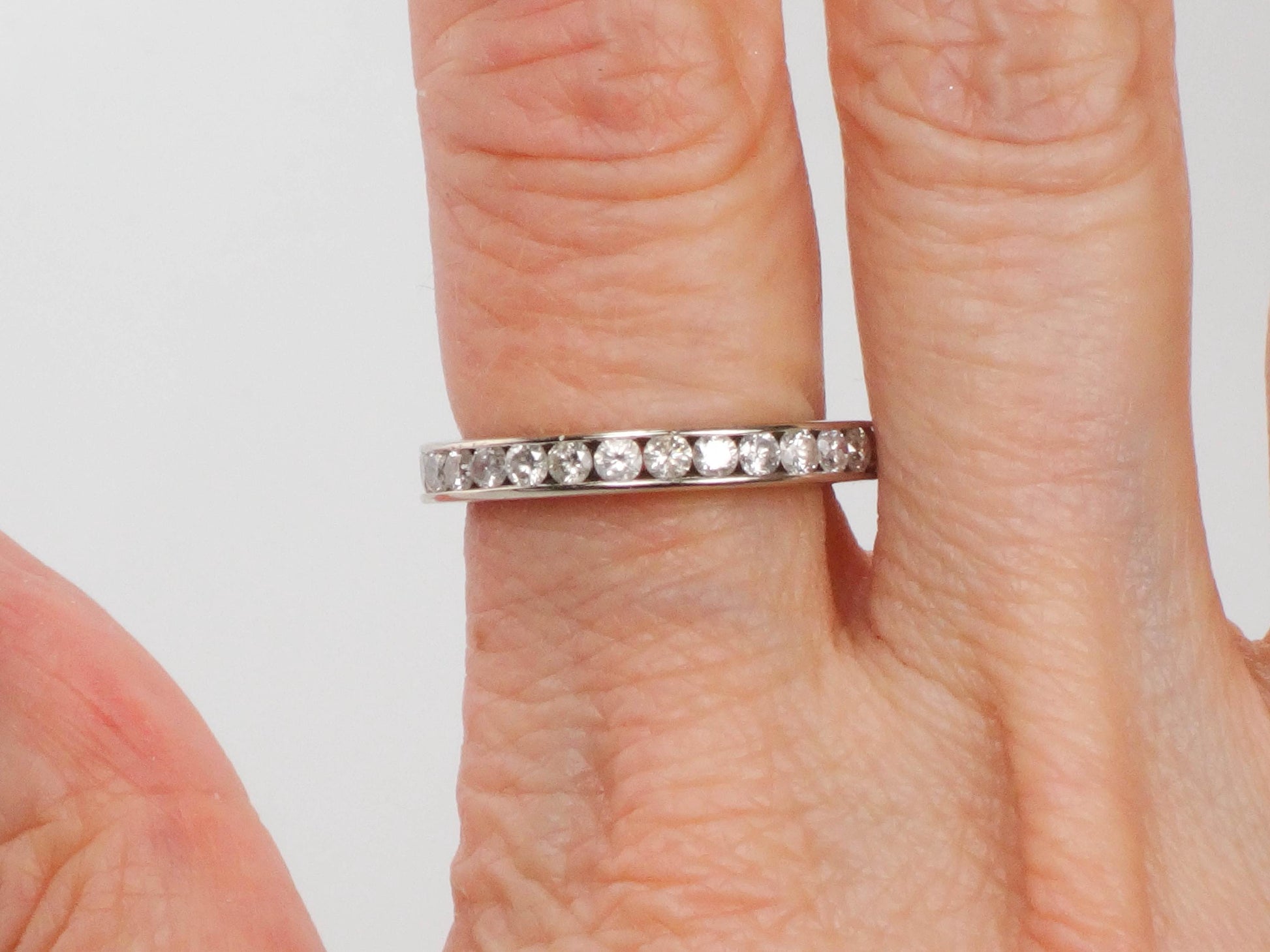 Vintage 14k White Gold Diamond Eternity Band Ring, 1 Carat, Size 7