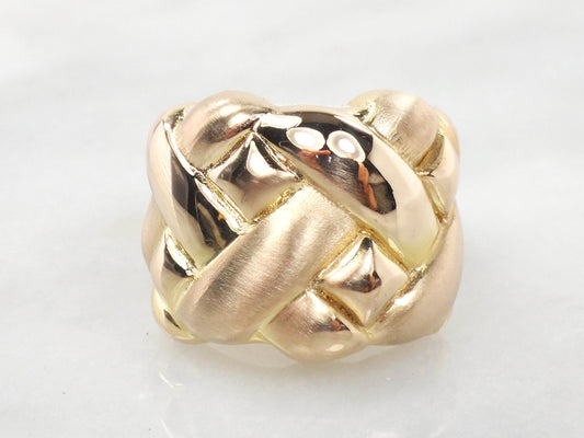 Vintage 14k Yellow Gold Wide Woven Basket Design Ring Size 10