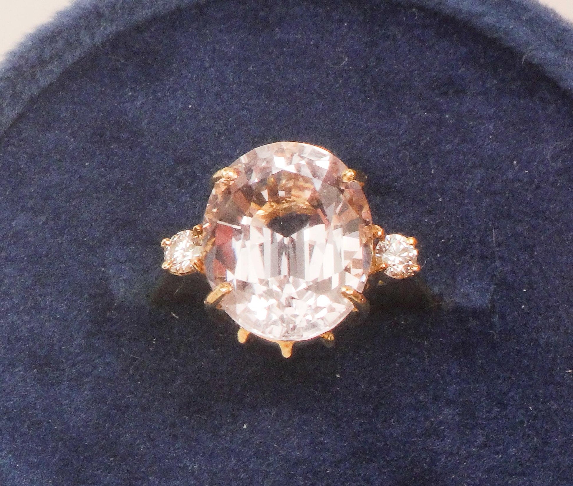 Vintage 14k Yellow Gold Oval Morganite and Diamond Ring - Size 6.5