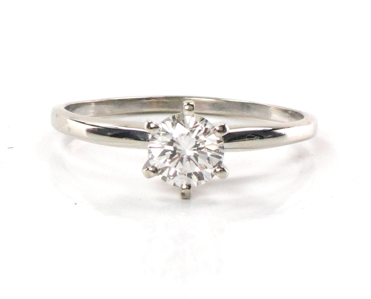 Vintage 14k White Gold Round Natural Diamond Solitaire Engagement Ring, Approximately .69 Carats Diamond