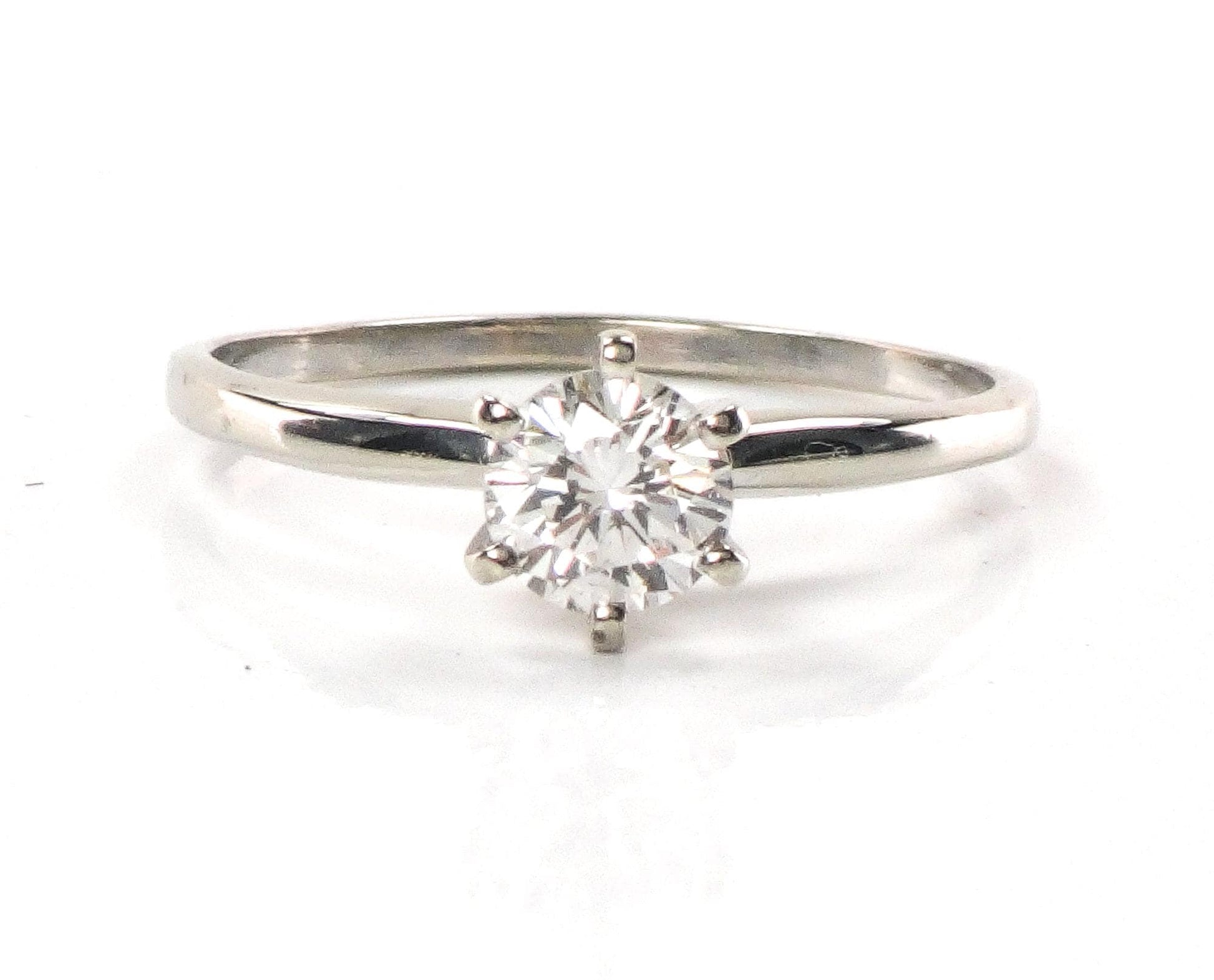 Vintage 14k White Gold Round Natural Diamond Solitaire Engagement Ring, Approximately .69 Carats Diamond
